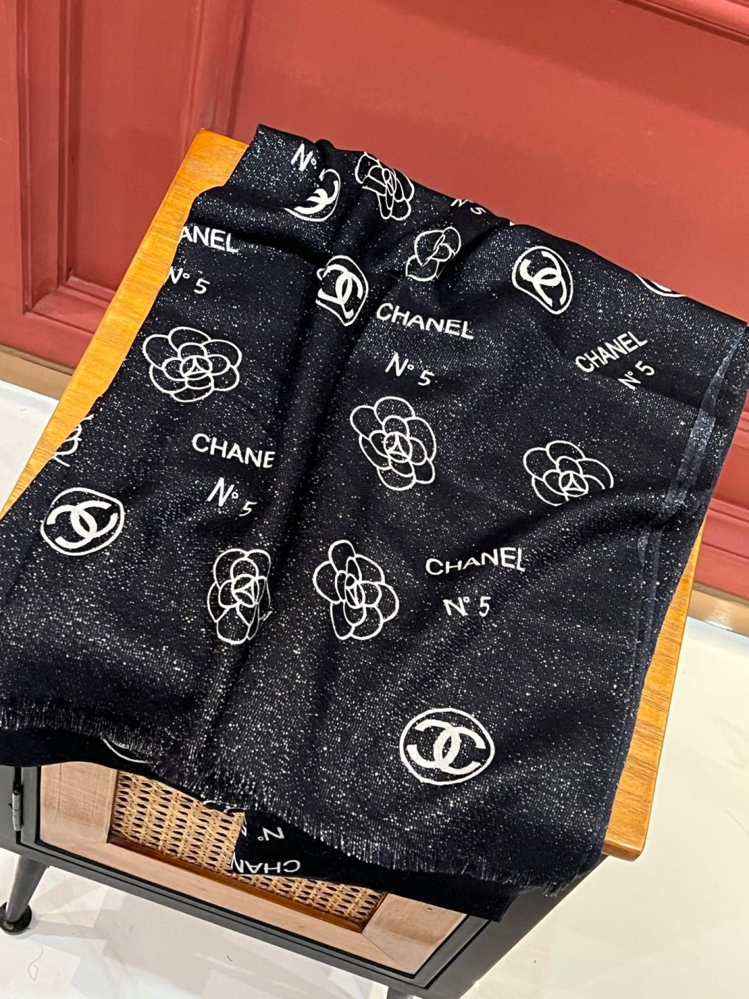 silver velvet floral Scarf for women - alternate angle view 5