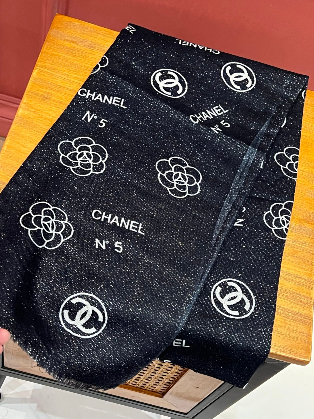 silver velvet floral Scarf for women - alternate angle view 4