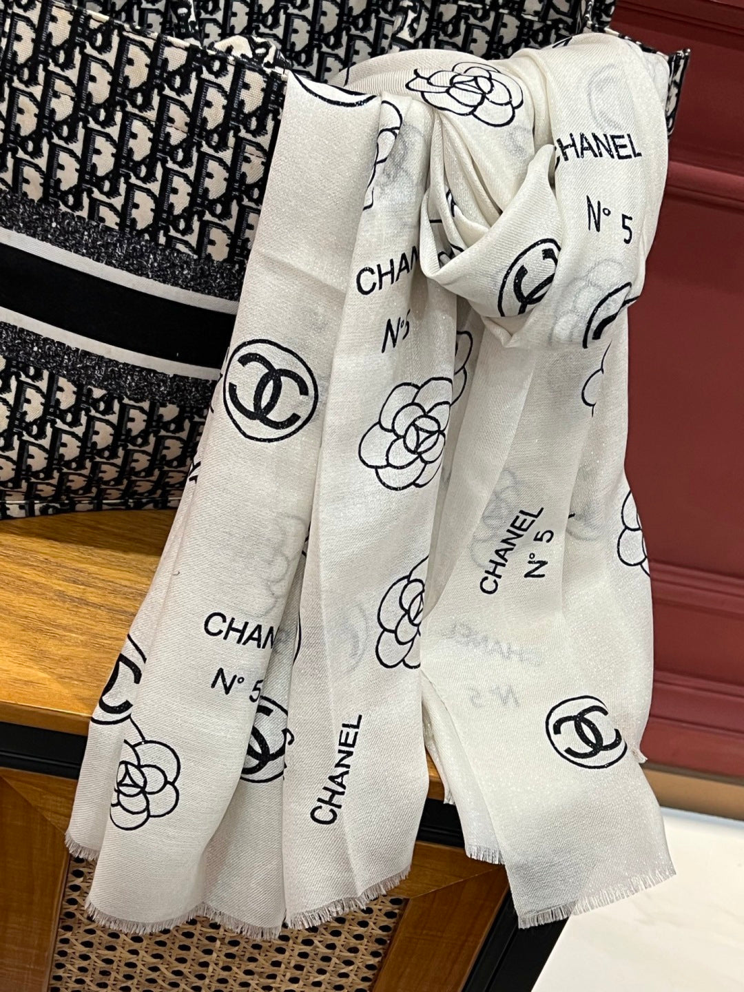 silver velvet floral Scarf for women - alternate angle view 7