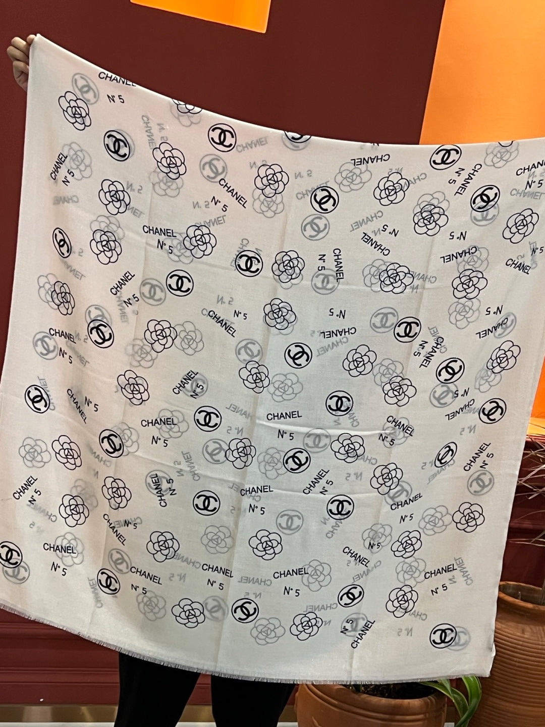 silver velvet floral Scarf for women - alternate angle view 9