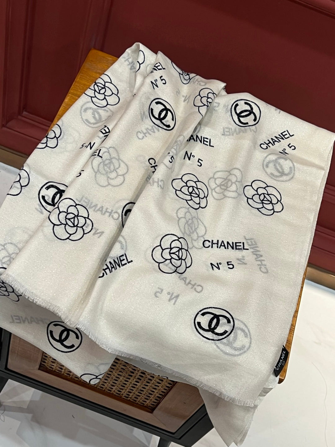 silver velvet floral Scarf for women - alternate angle view 5