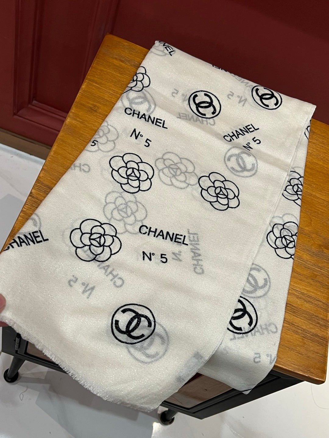 silver velvet floral Scarf for women - alternate angle view 4