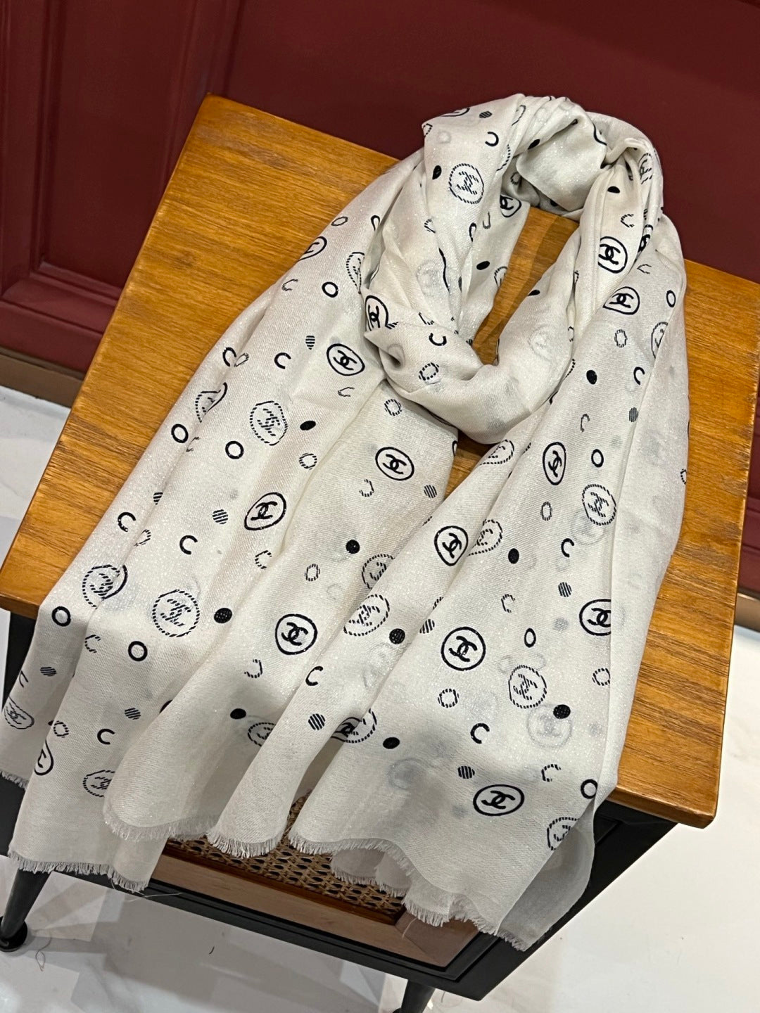 silver velvet floral Scarf for women - alternate angle view 7