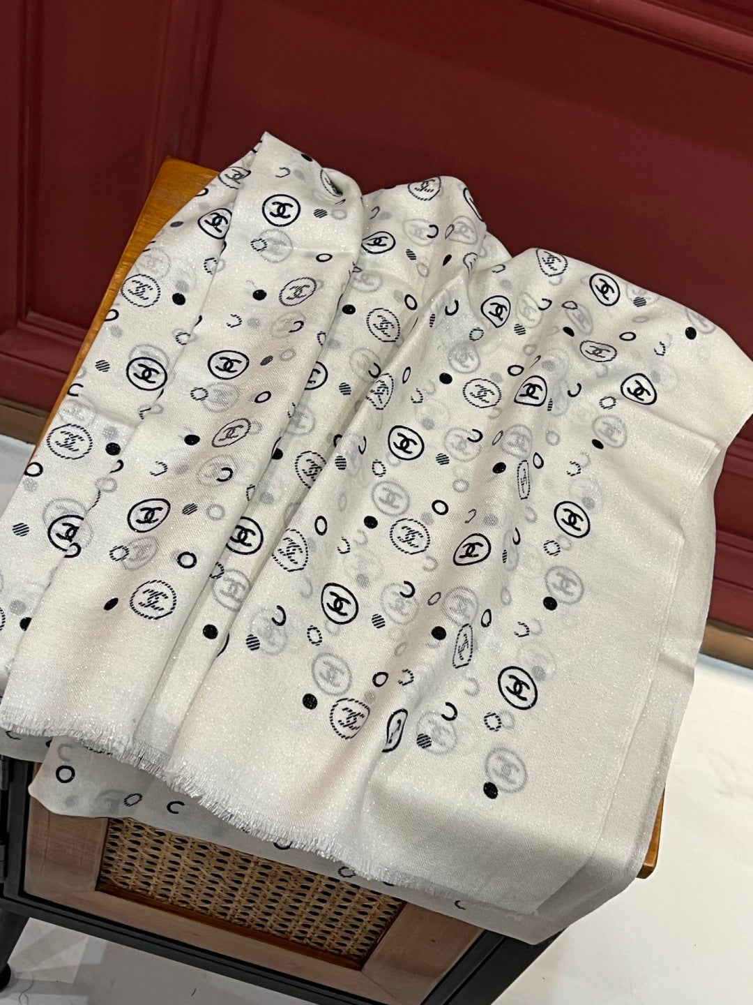 silver velvet floral Scarf for women - alternate angle view 5