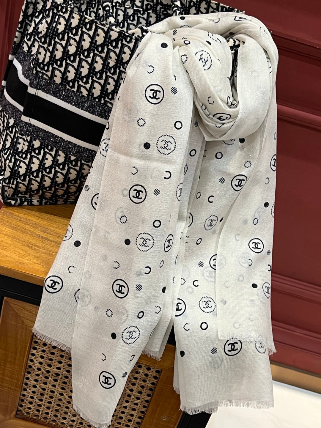 silver velvet floral Scarf for women - alternate angle view 8