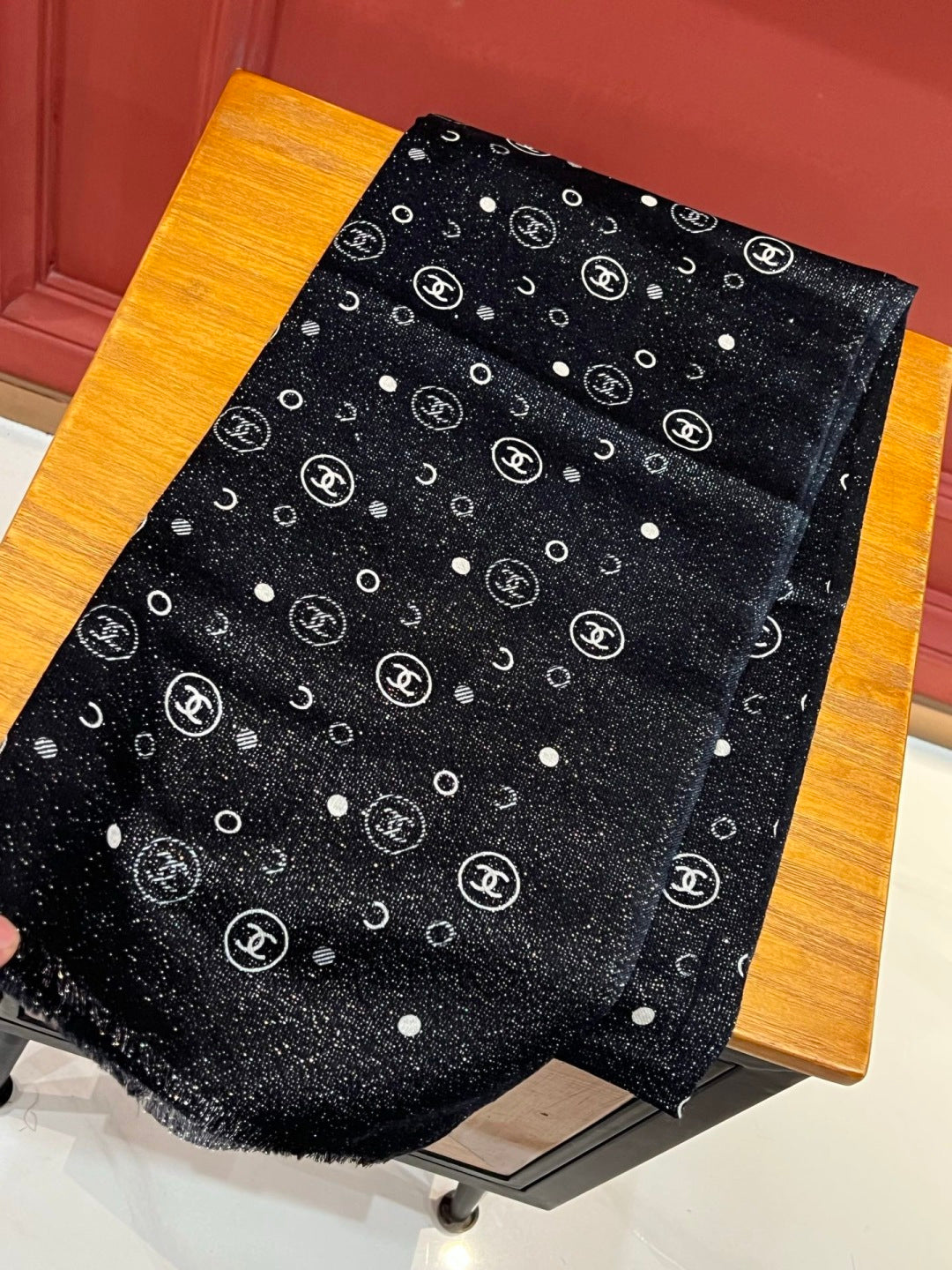 silver velvet floral Scarf for women - alternate angle view 4