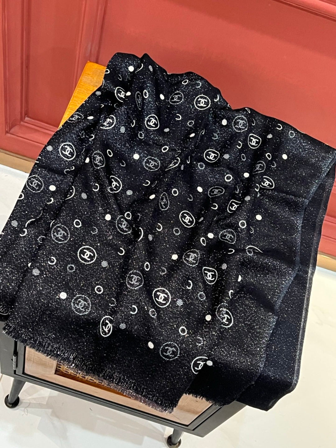 silver velvet floral Scarf for women - alternate angle view 8