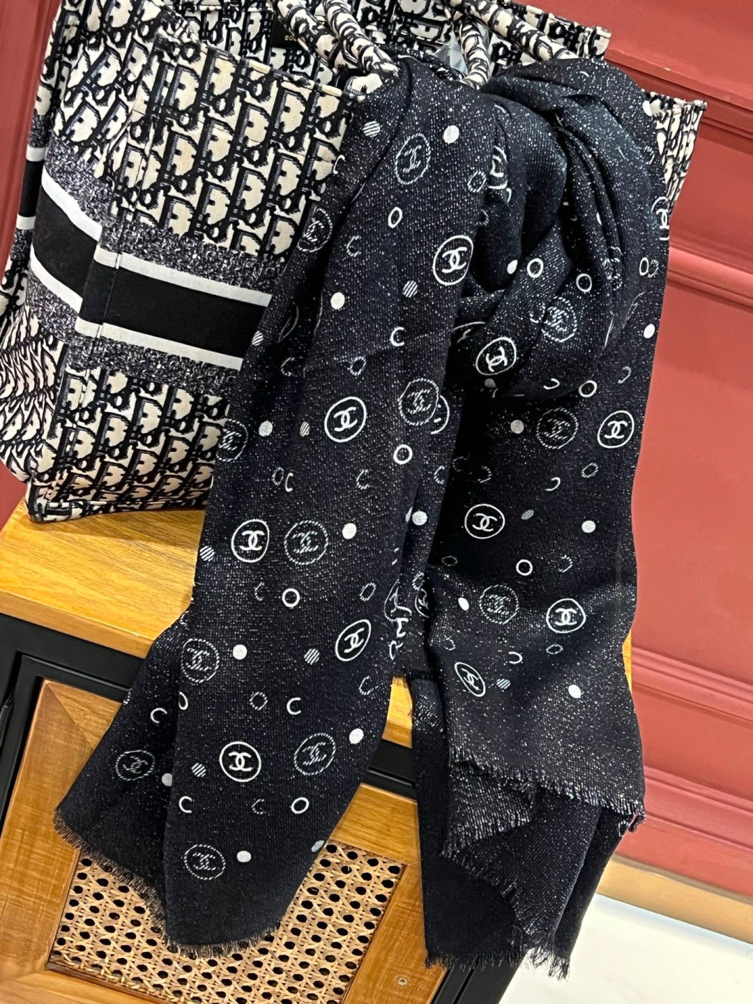 silver velvet floral Scarf for women - alternate angle view 7