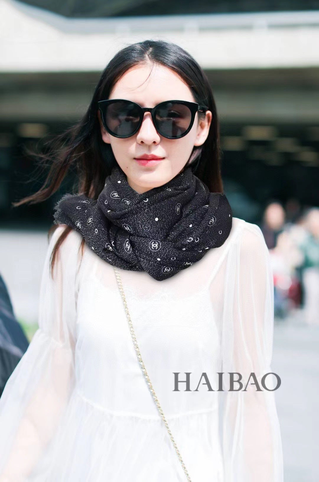 silver velvet floral Scarf for women - product detail view