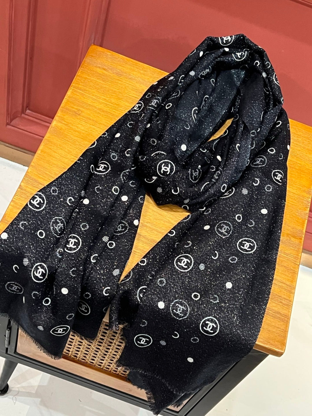 silver velvet floral Scarf for women - alternate angle view 6