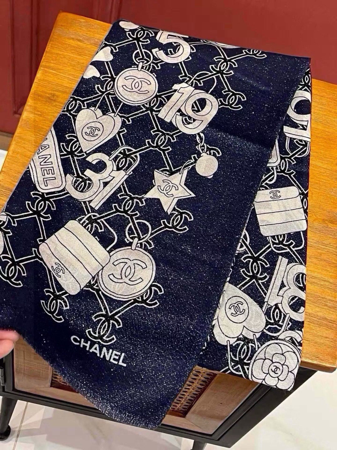 silver velvet floral Scarf for women - alternate angle view 4