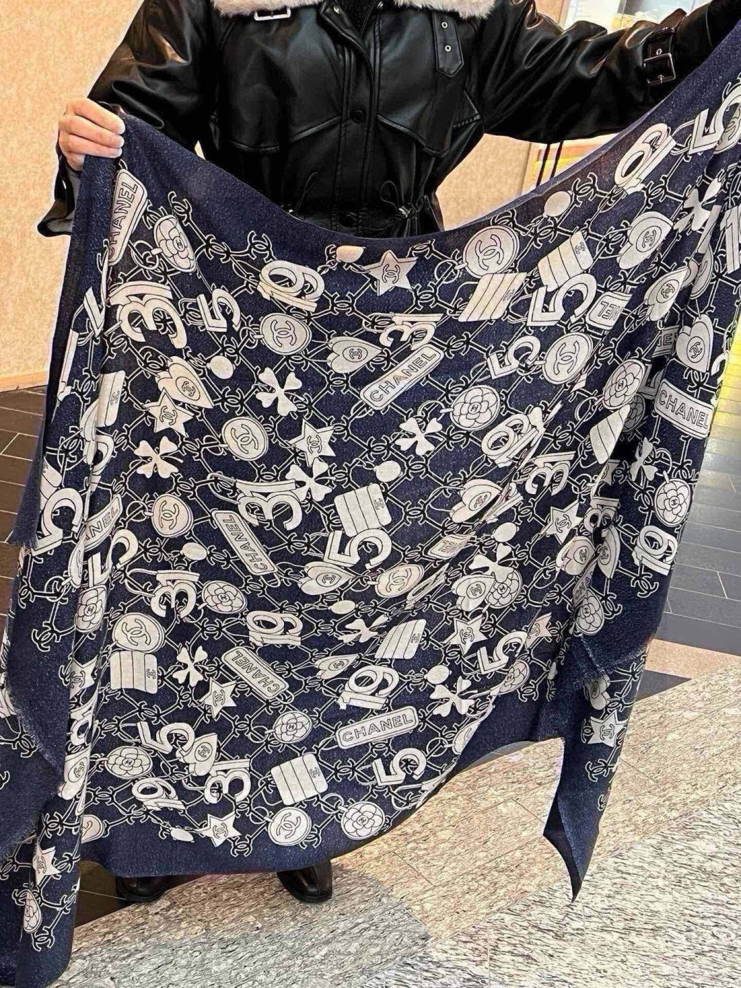 silver velvet floral Scarf for women - alternate angle view 7