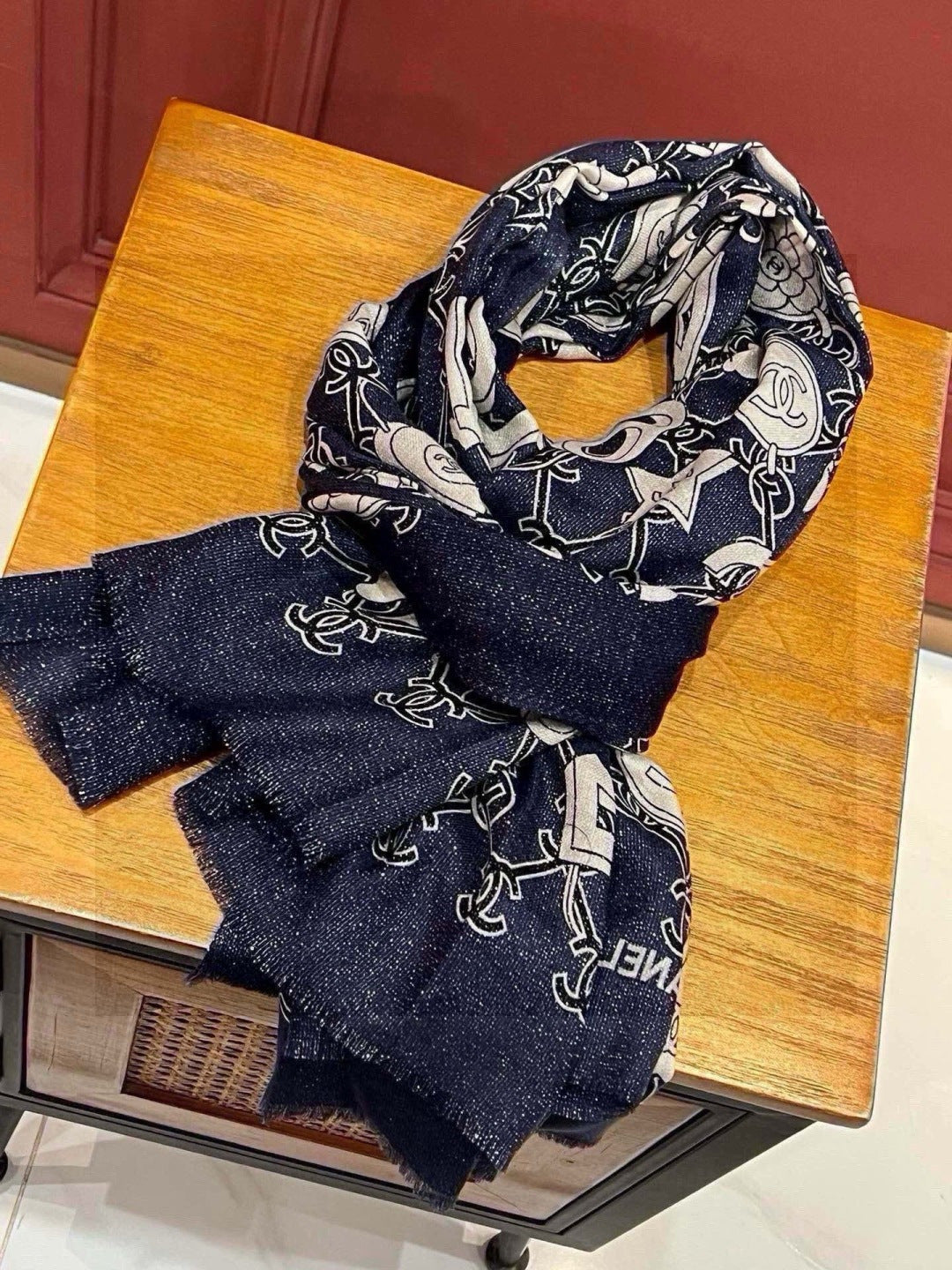 silver velvet floral Scarf for women - alternate angle view 6