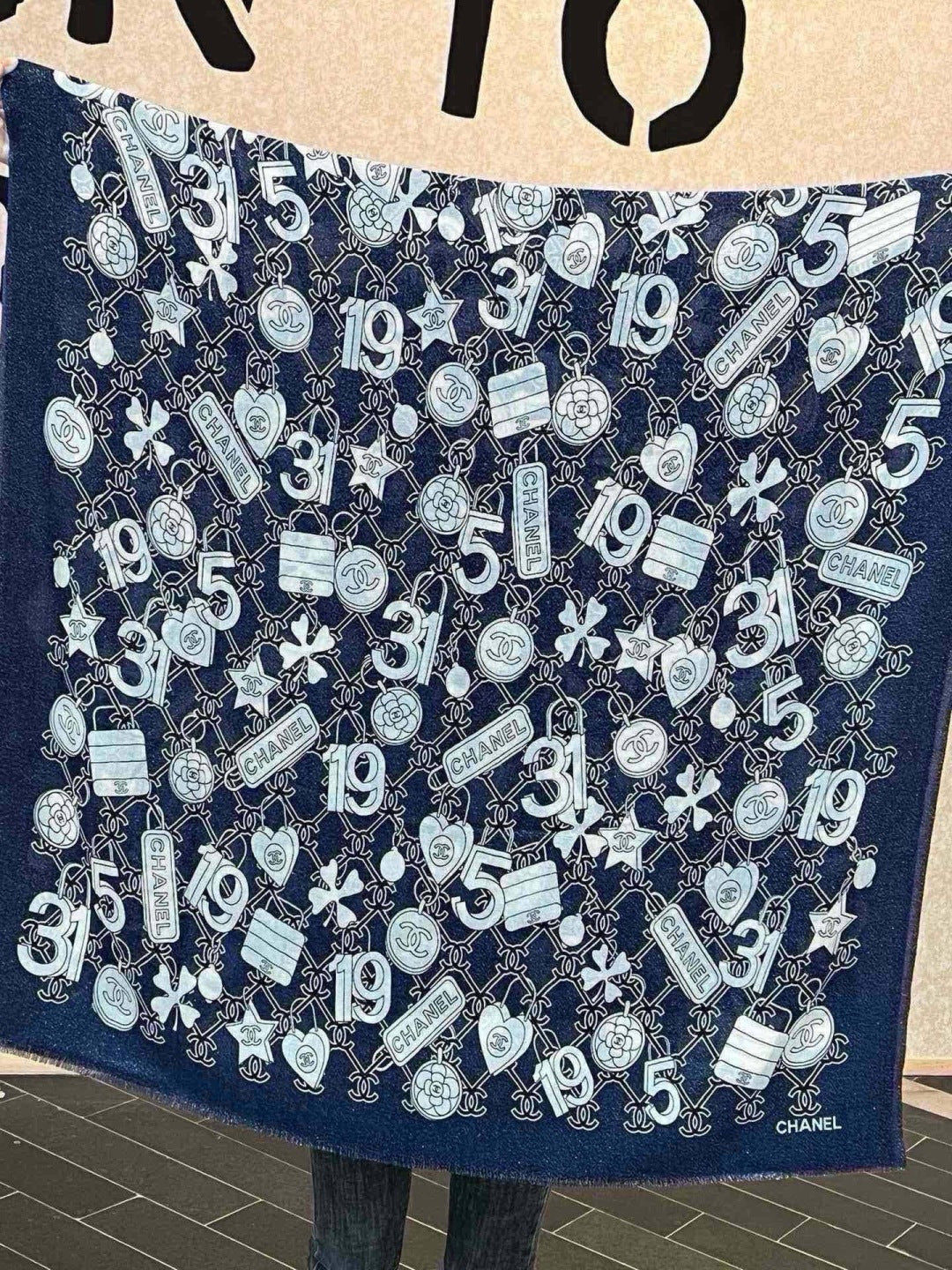 silver velvet floral Scarf for women - alternate angle view 8