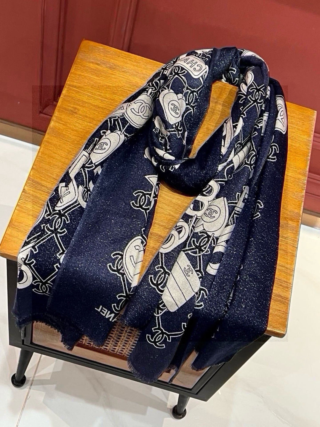 silver velvet floral Scarf for women - alternate angle view 5