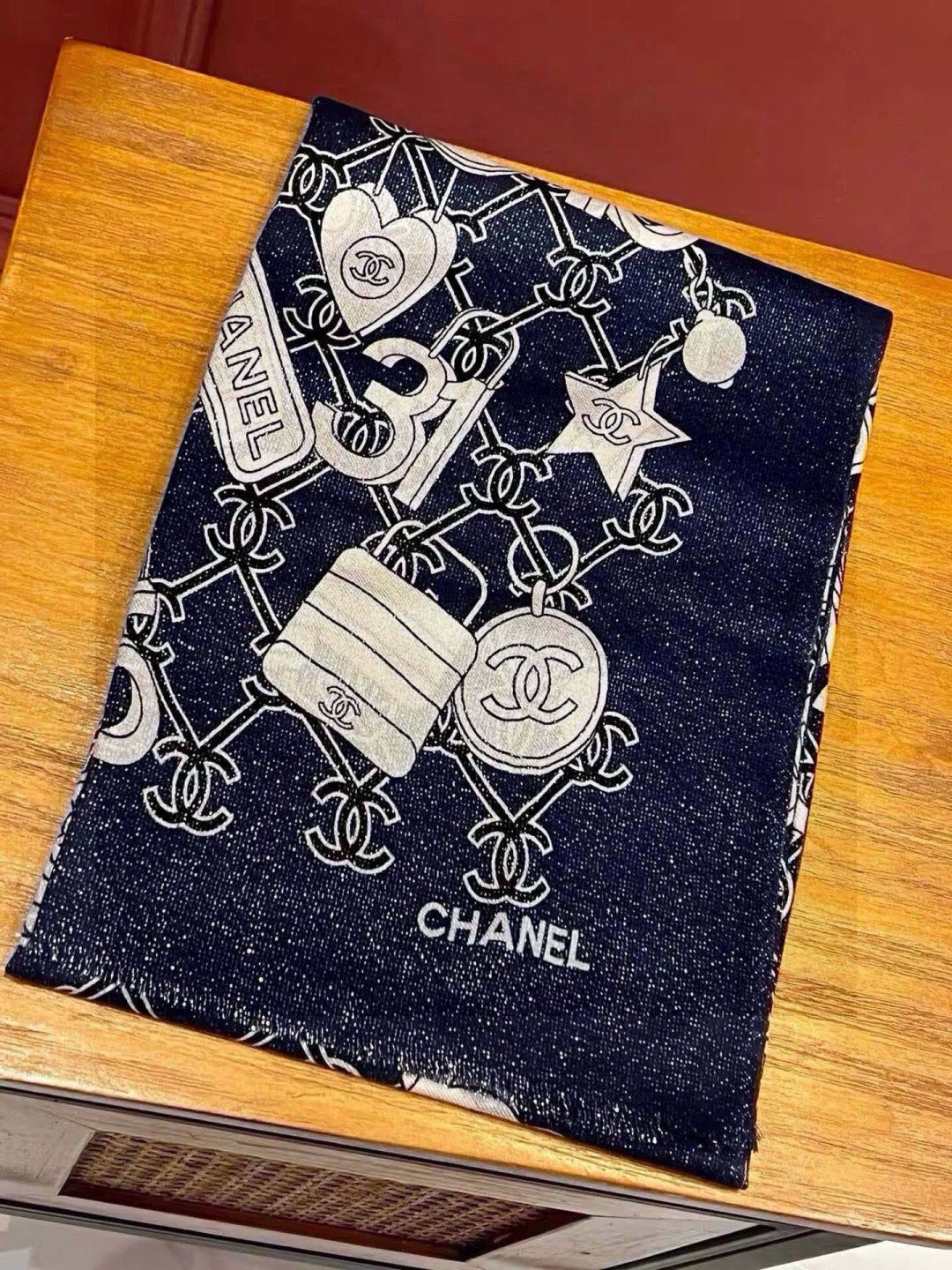 silver velvet floral Scarf for women - alternate angle view 2