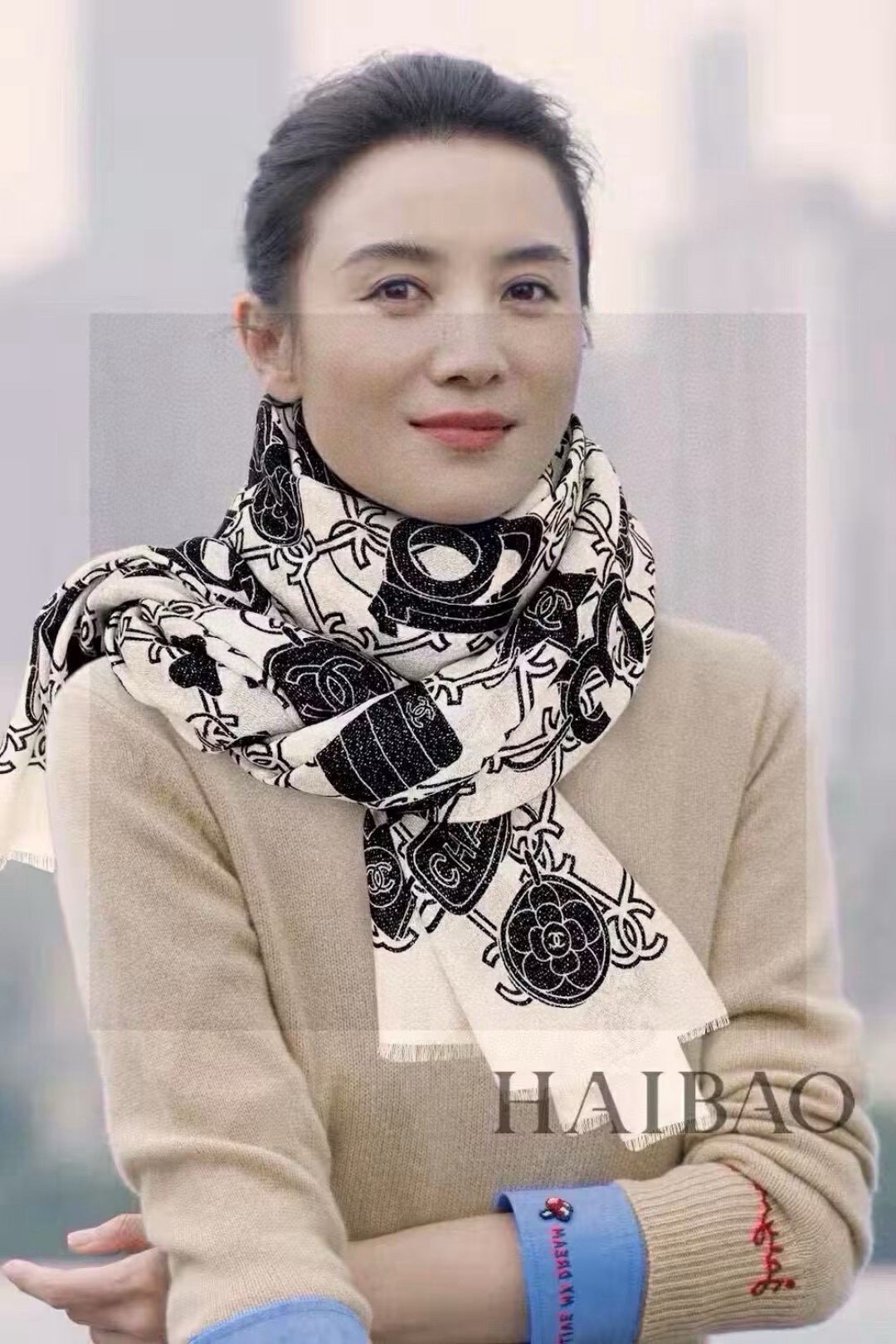 silver velvet floral Scarf for women - product detail view