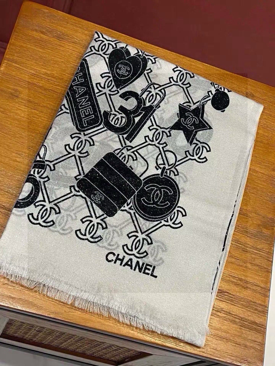 silver velvet floral Scarf for women - alternate angle view 2
