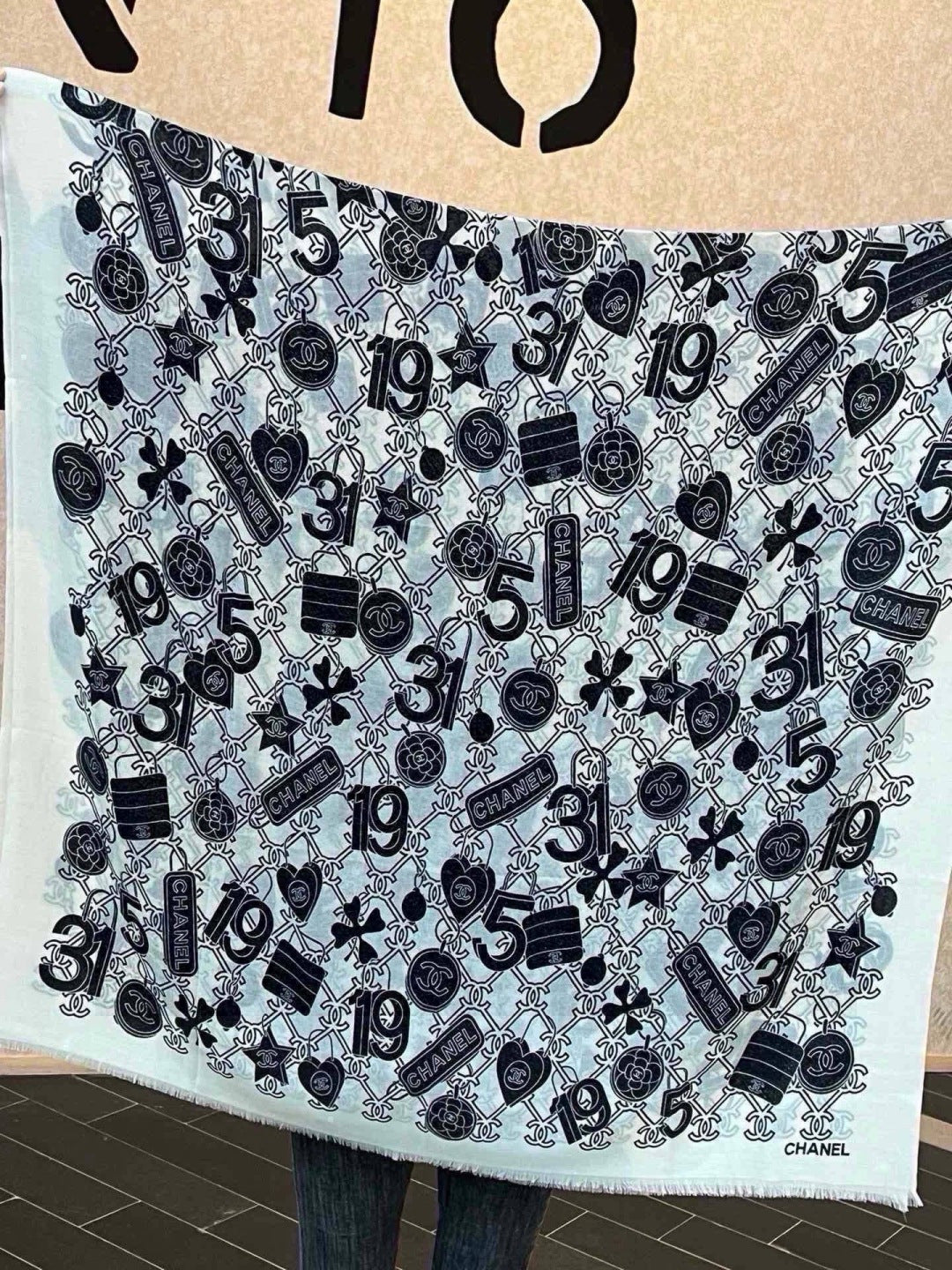 silver velvet floral Scarf for women - alternate angle view 8