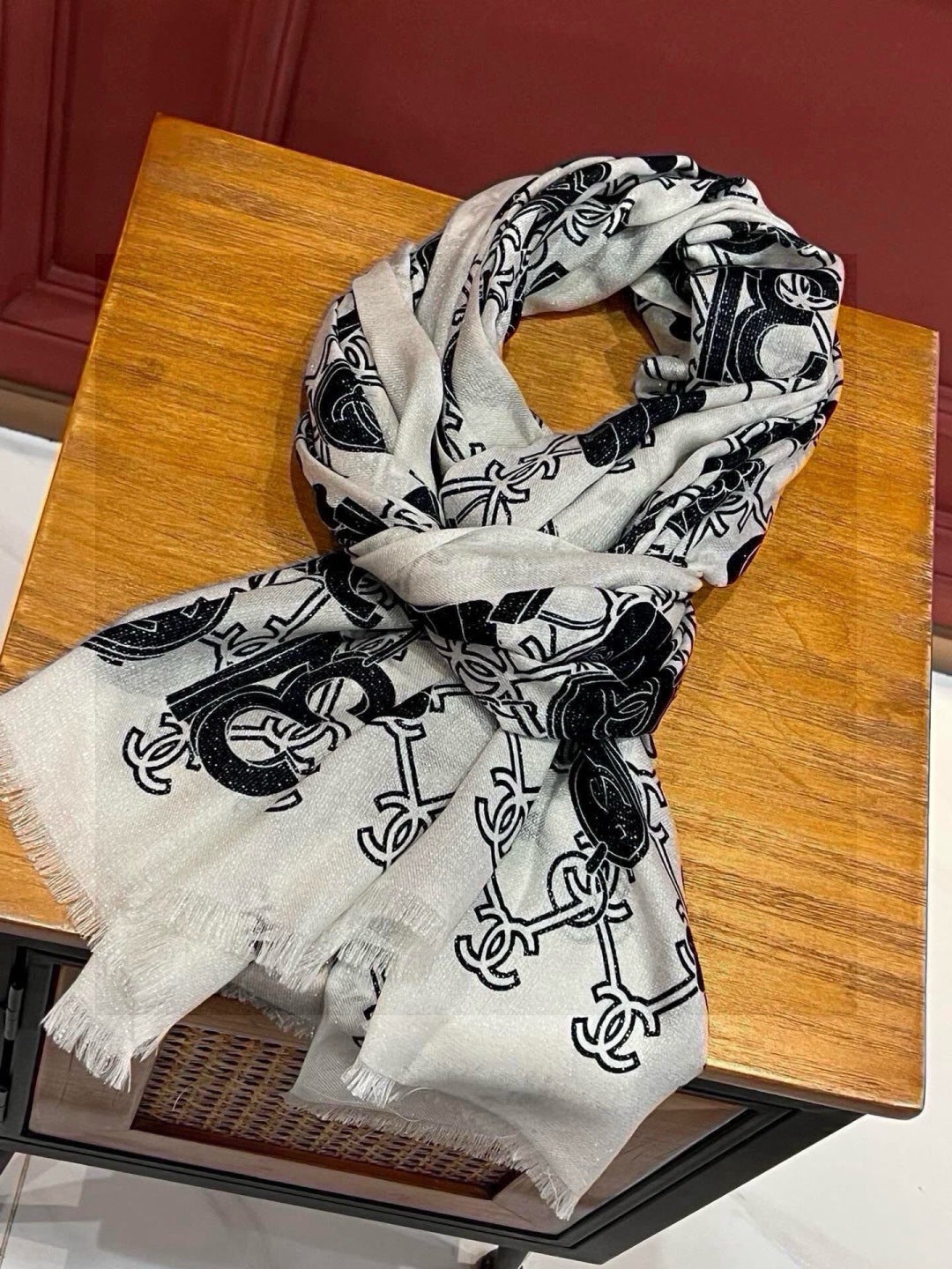 silver velvet floral Scarf for women - alternate angle view 6