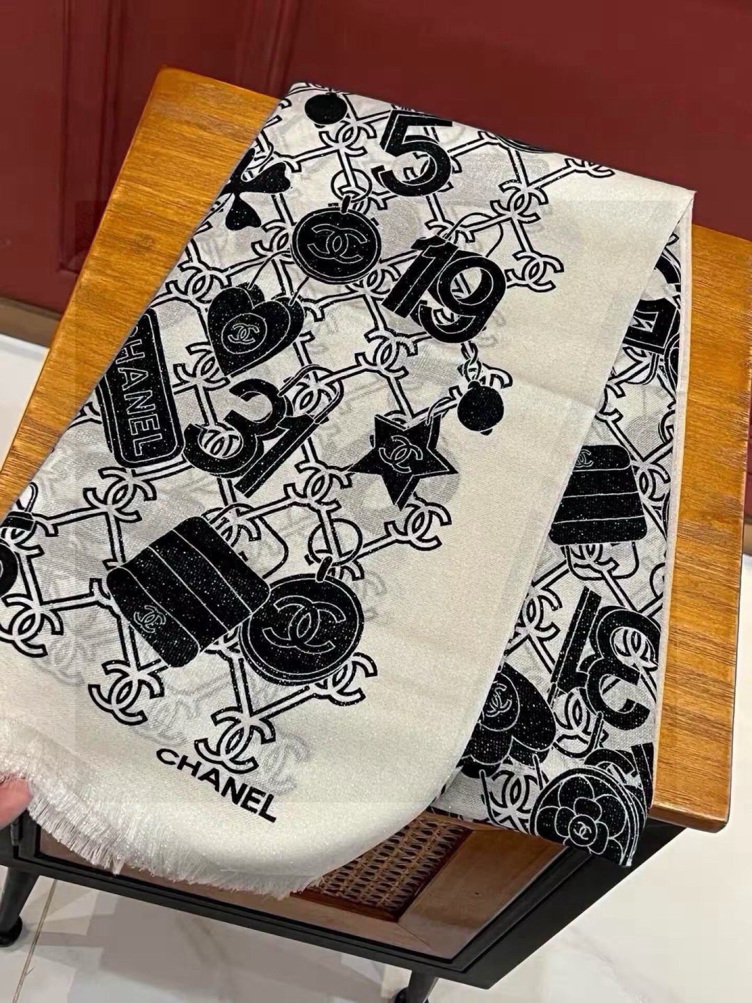 silver velvet floral Scarf for women - alternate angle view 4