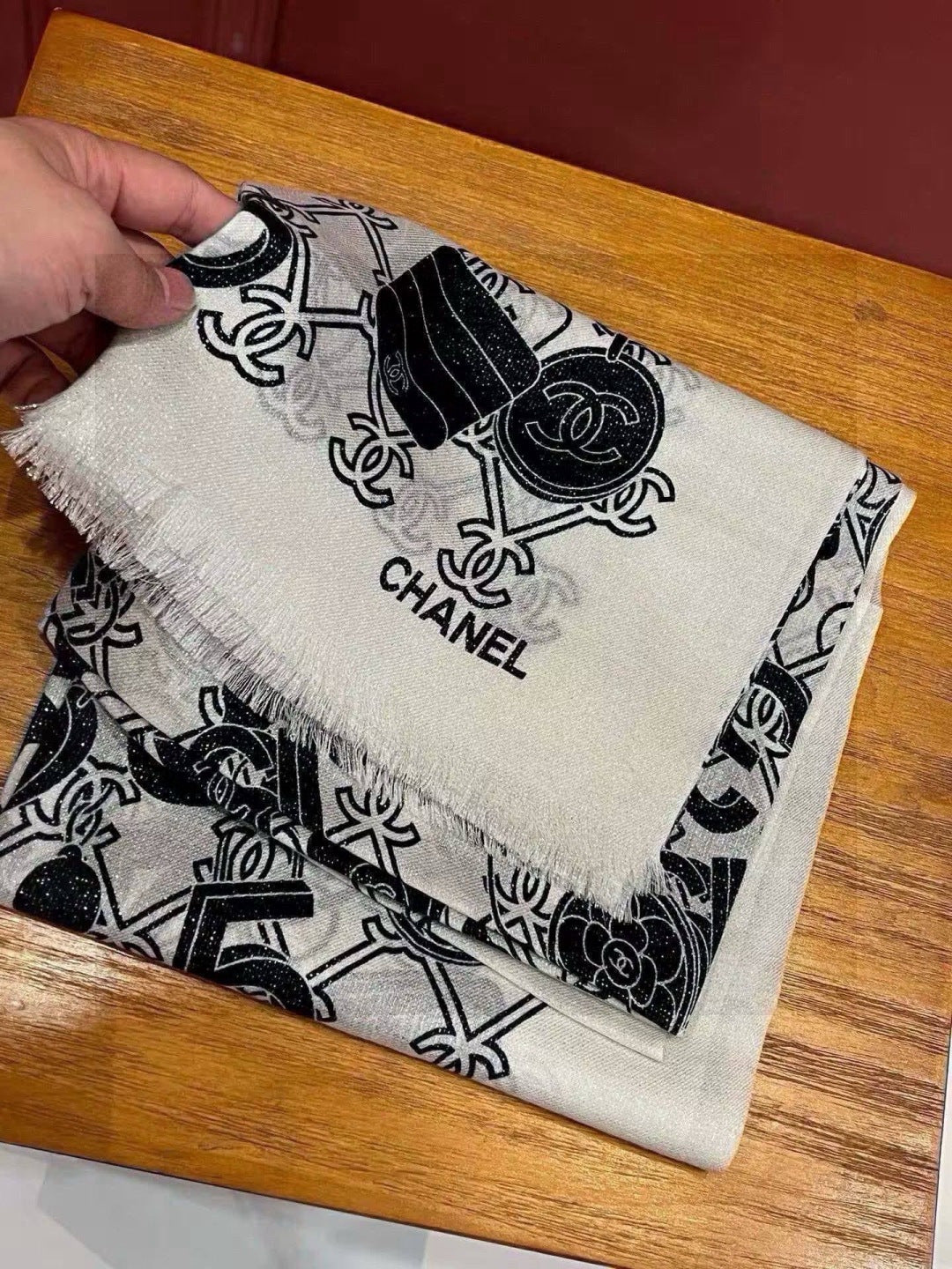 silver velvet floral Scarf for women - alternate angle view 3