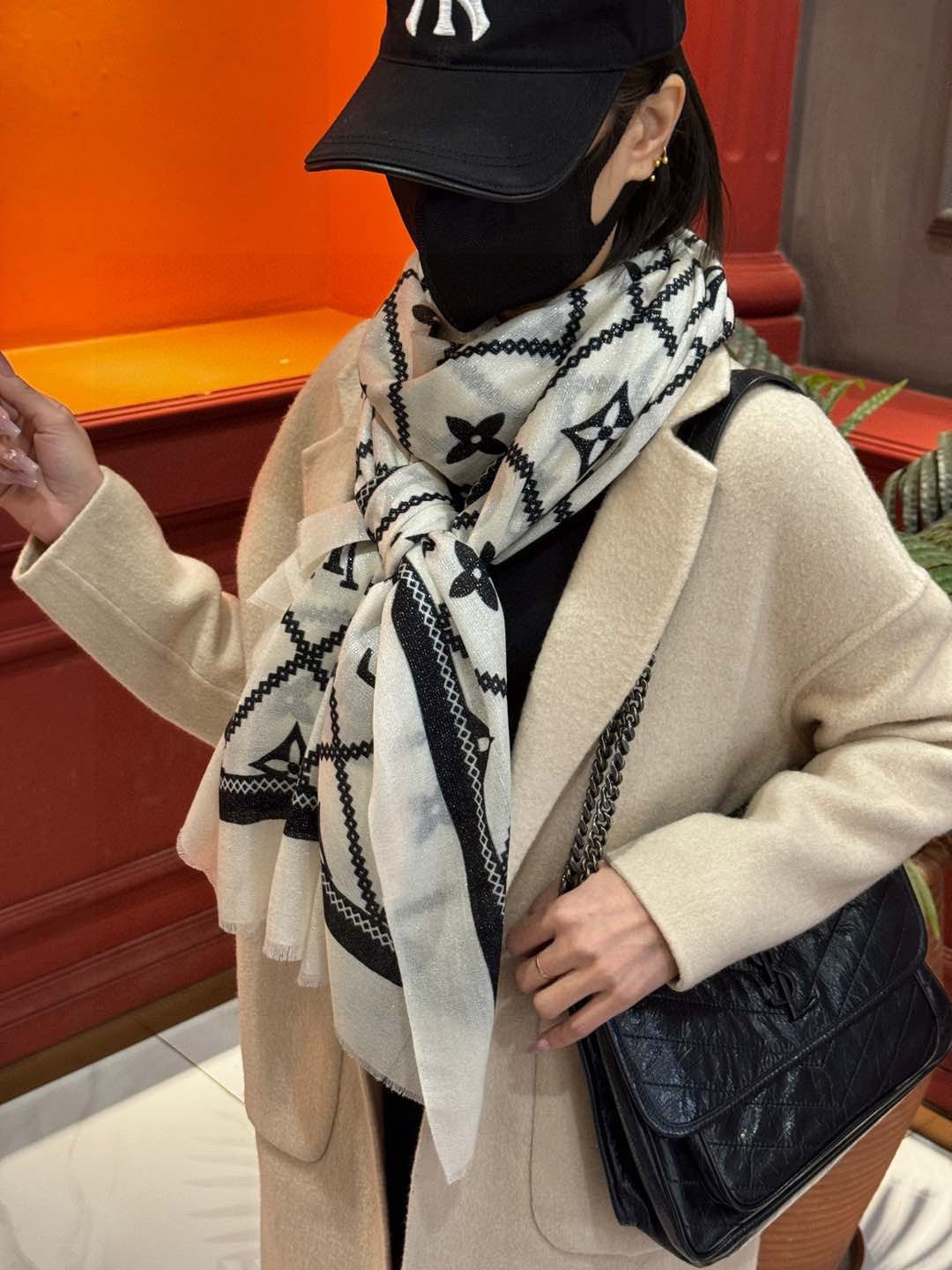 silver velvet elegant Scarf for women - alternate angle view 3