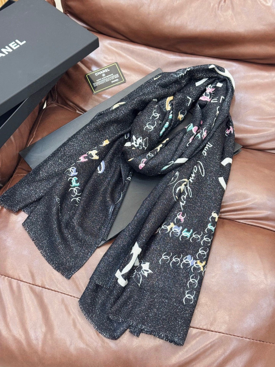 silver velvet floral Scarf for women - alternate angle view 5