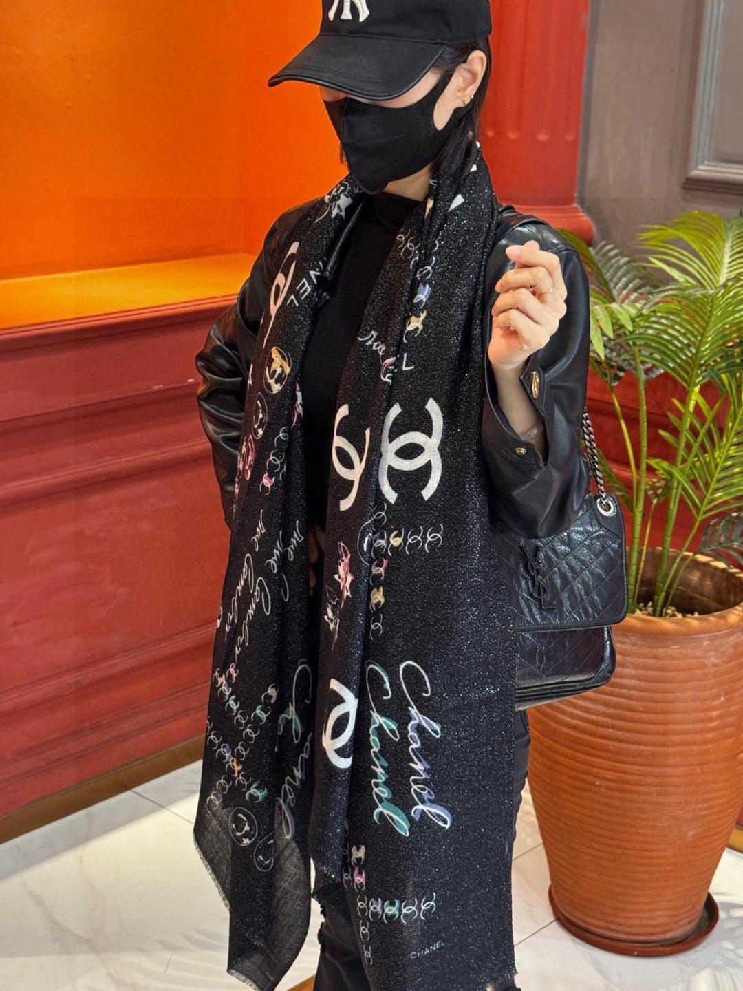 silver velvet floral Scarf for women - product detail view