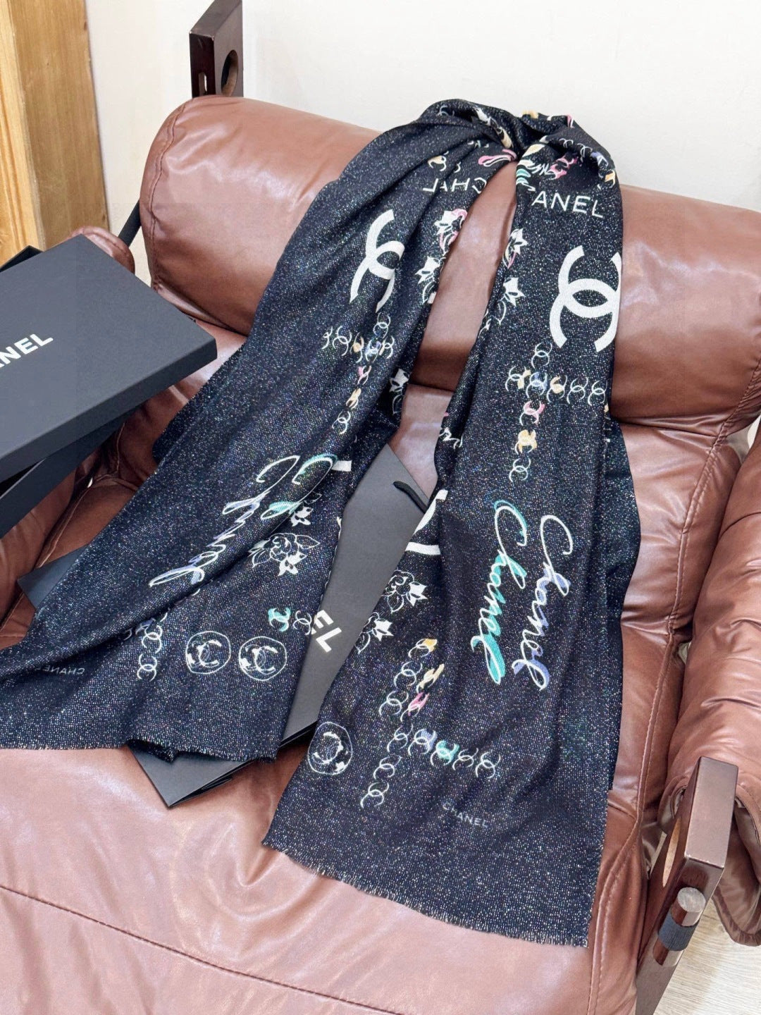 silver velvet floral Scarf for women - alternate angle view 6