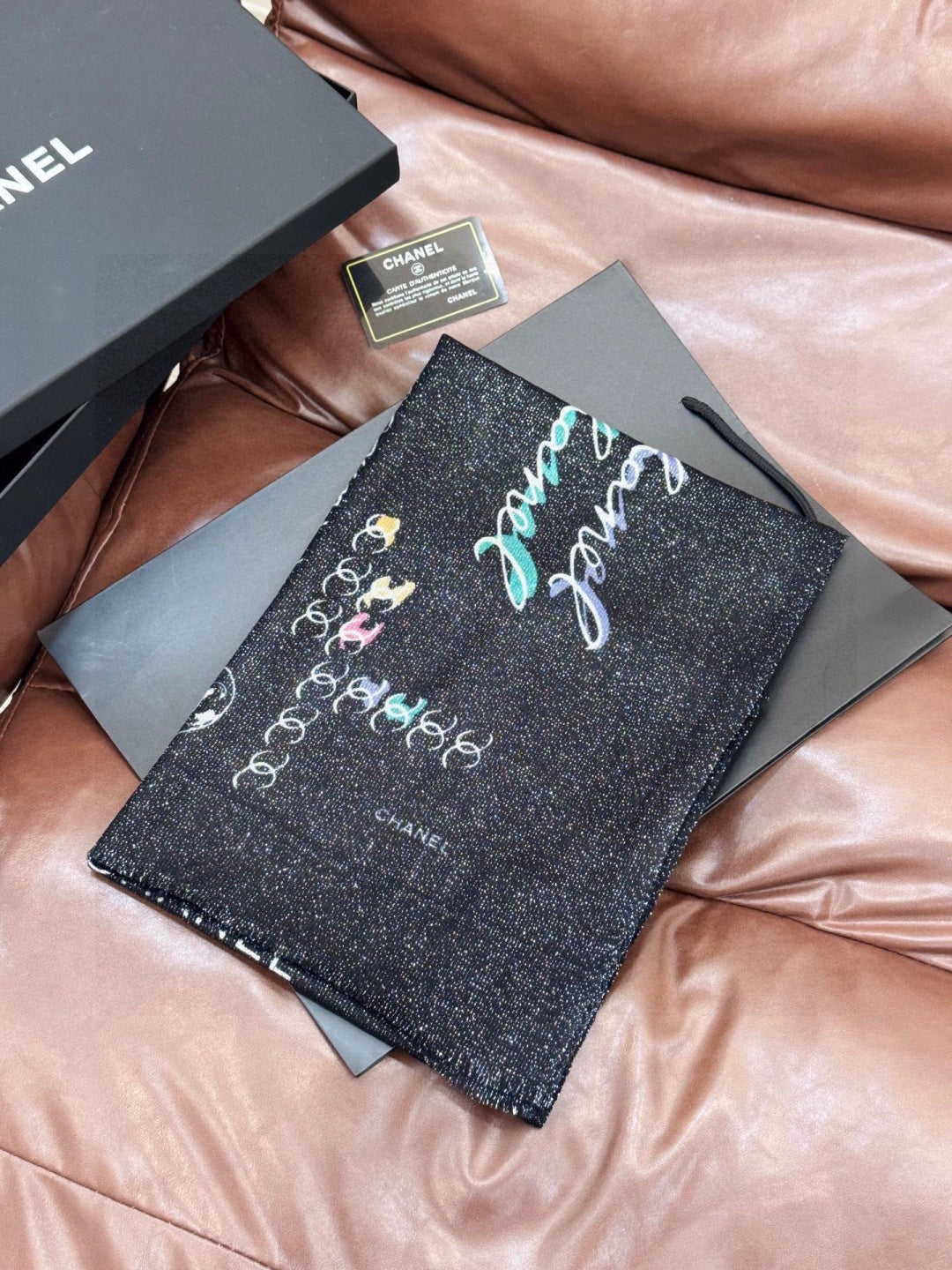 silver velvet floral Scarf for women - alternate angle view 3