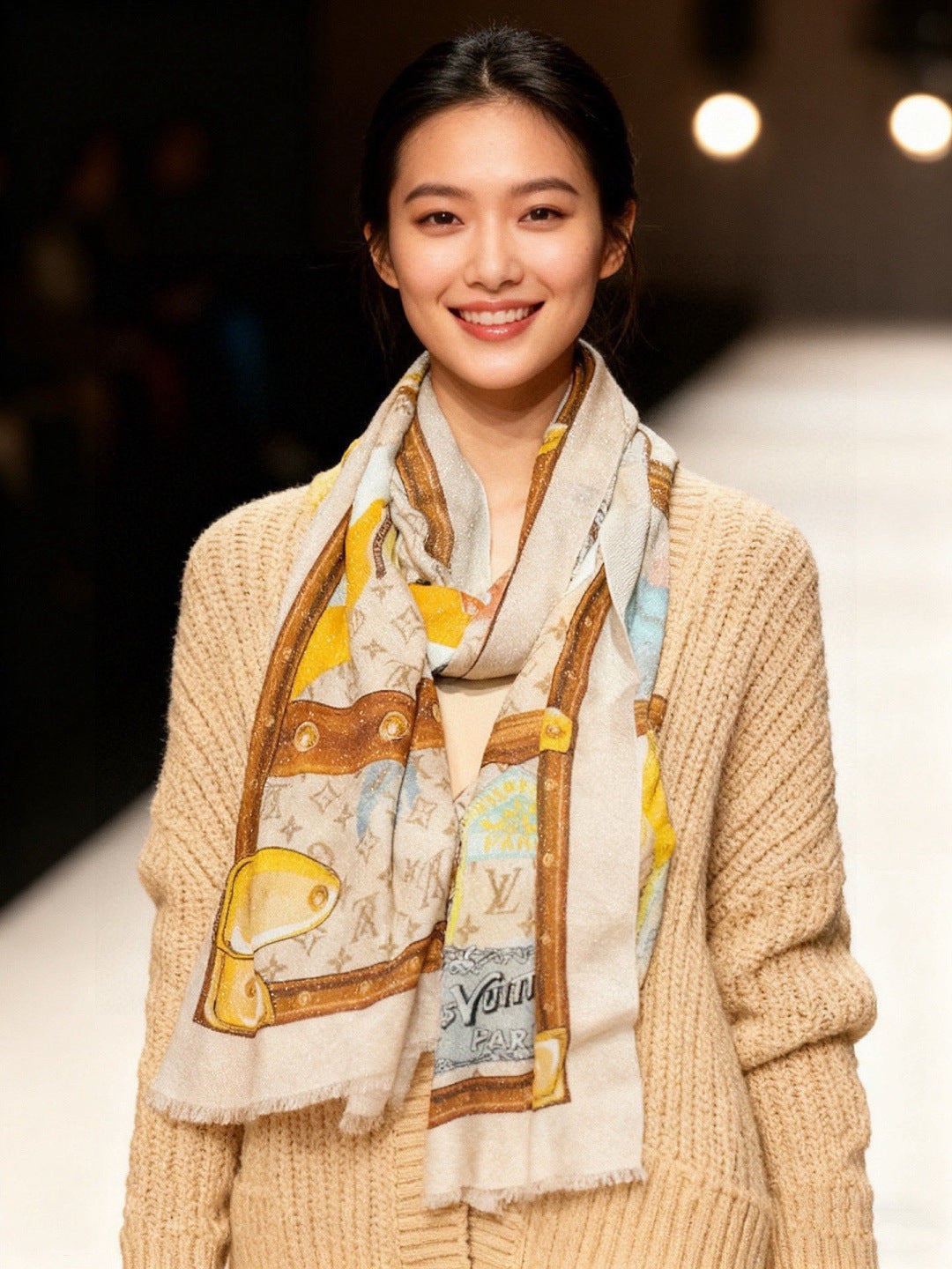 silver leather floral Scarf for women - alternate angle view 2