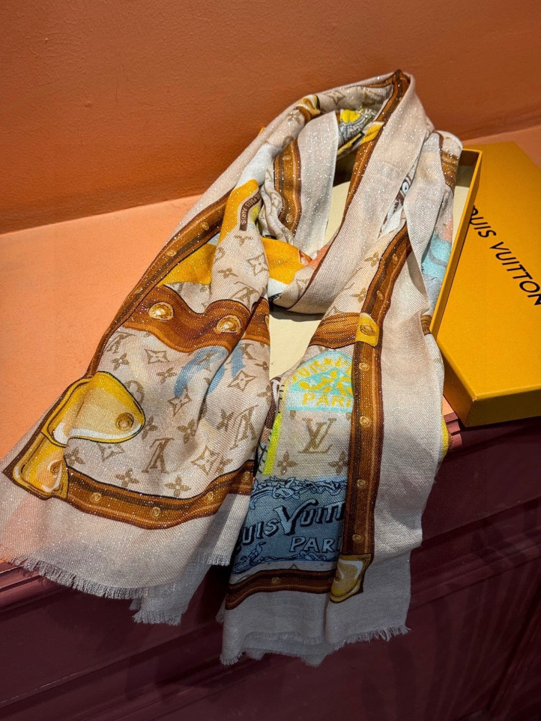 silver leather floral Scarf for women - alternate angle view 6