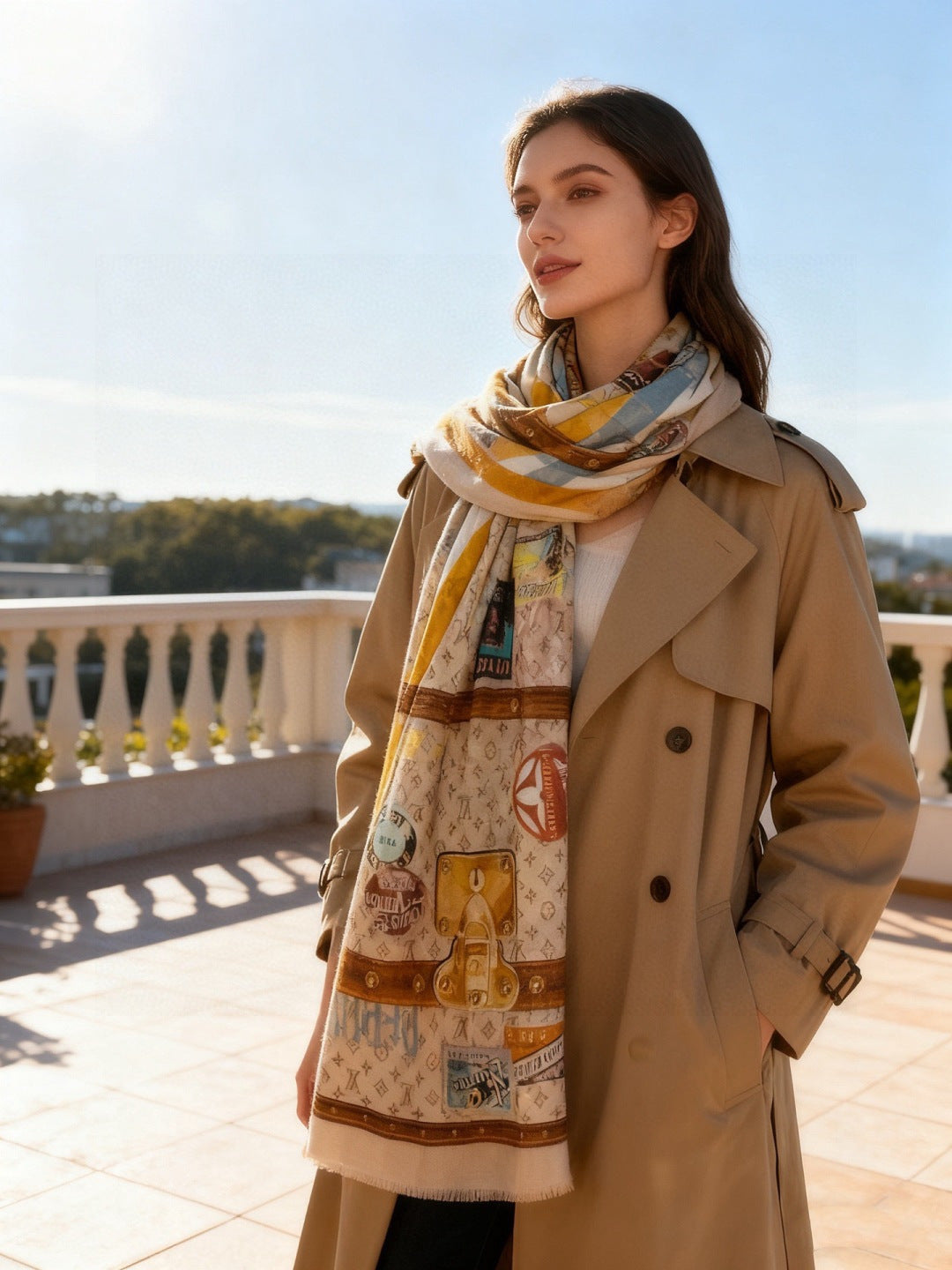 silver leather floral Scarf for women - product detail view