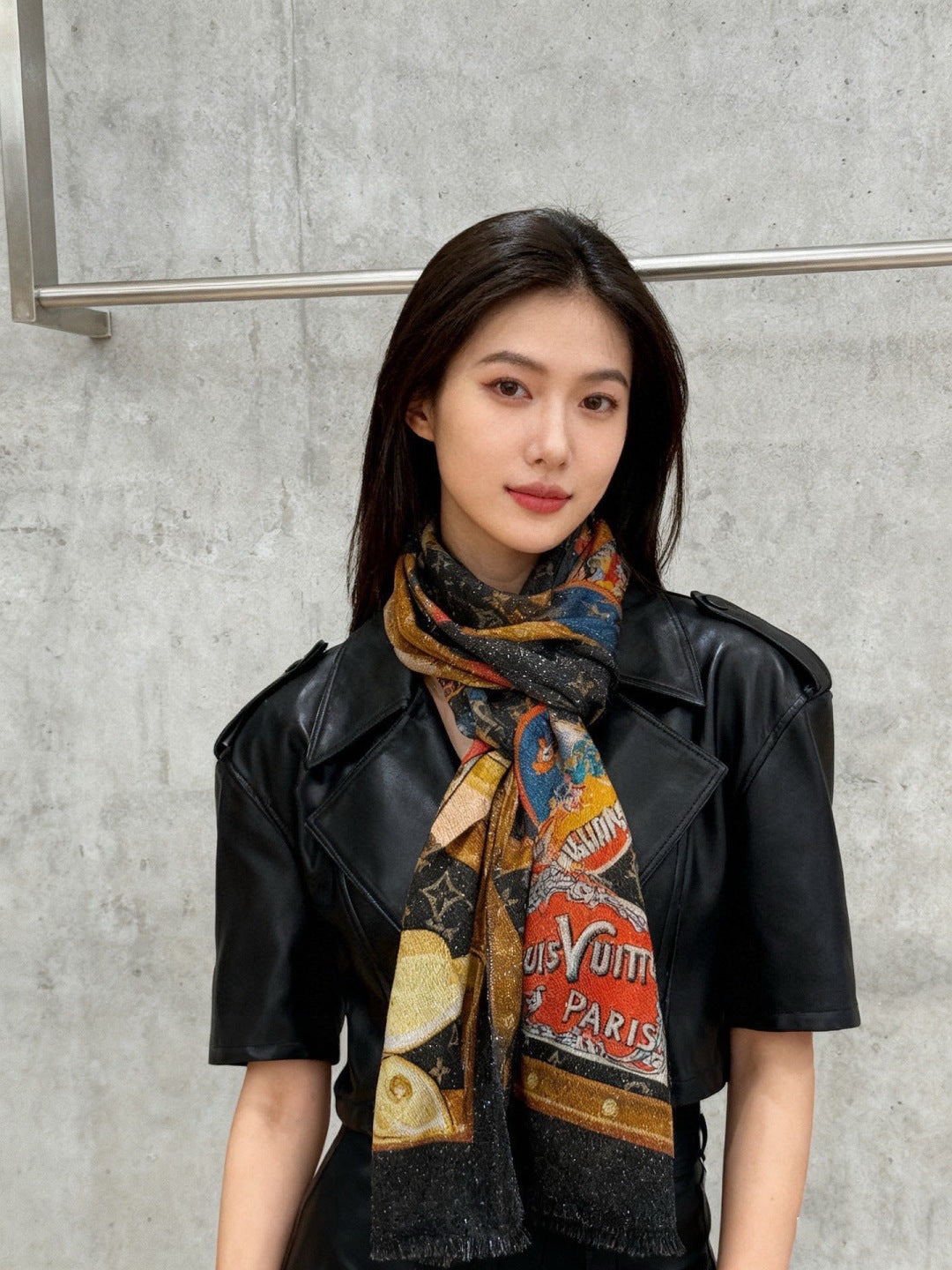 silver leather floral Scarf for women - product detail view