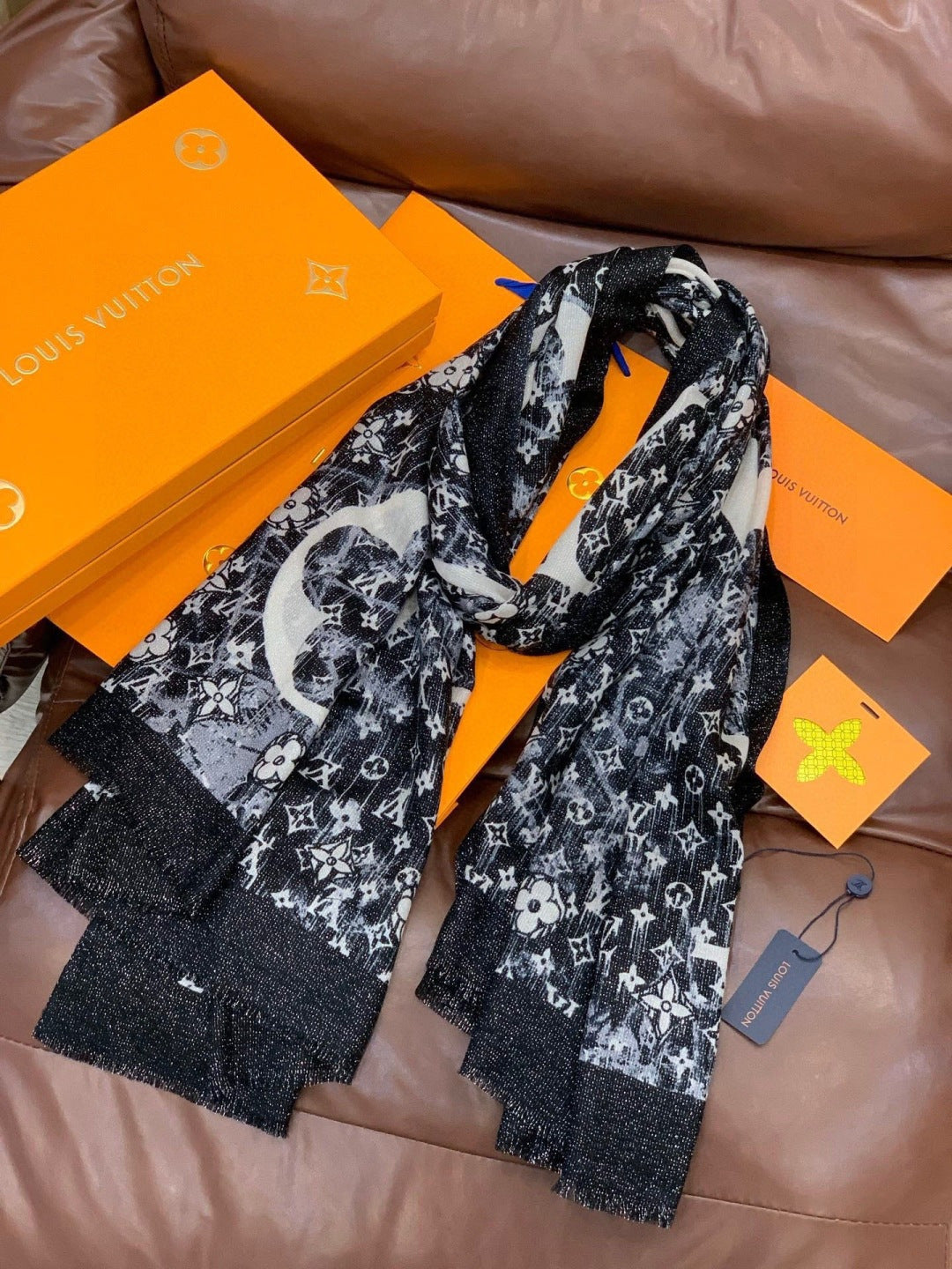 silver velvet floral Scarf for women - alternate angle view 5