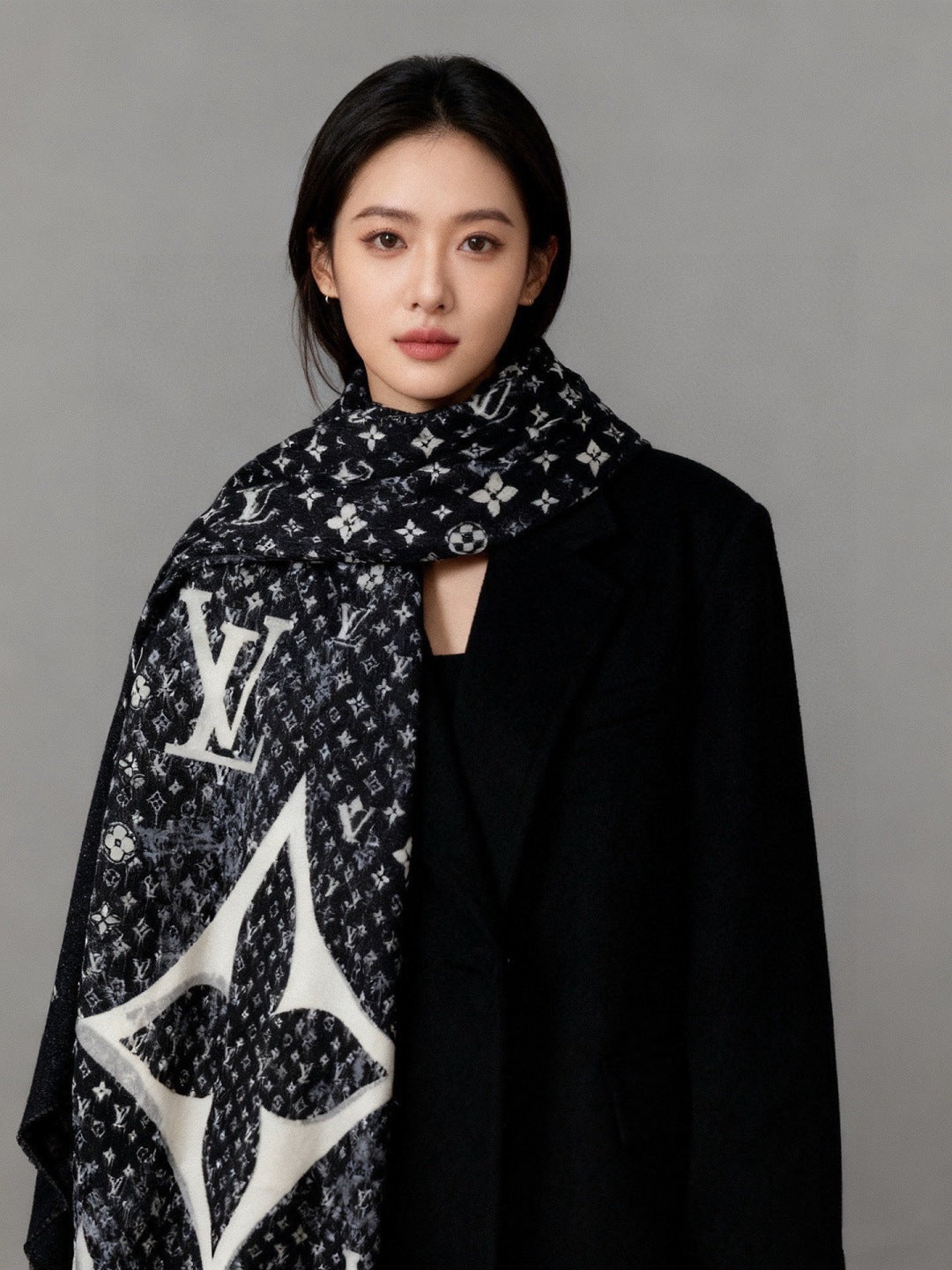 silver velvet floral Scarf for women - product detail view