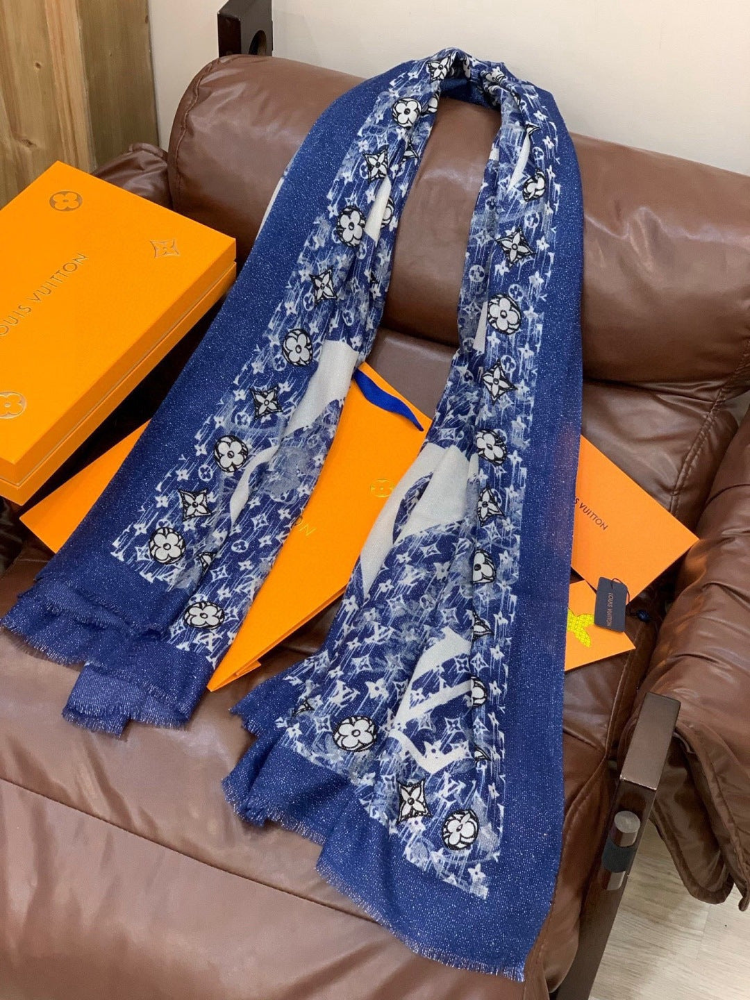 silver velvet floral Scarf for women - alternate angle view 4