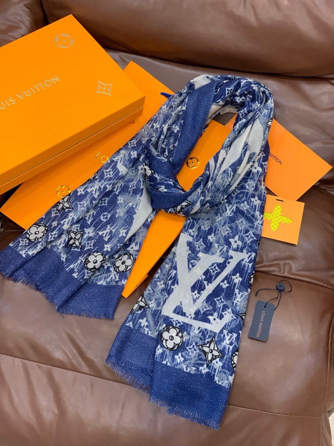 silver velvet floral Scarf for women - alternate angle view 5