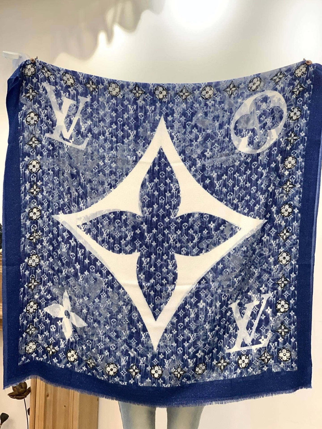 silver velvet floral Scarf for women - alternate angle view 8