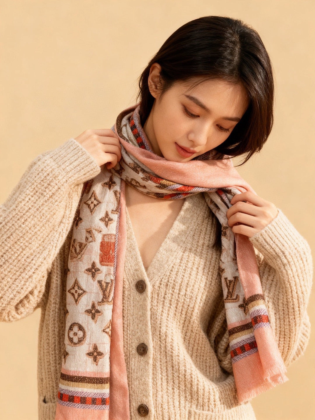 silver velvet floral Scarf for women - product detail view