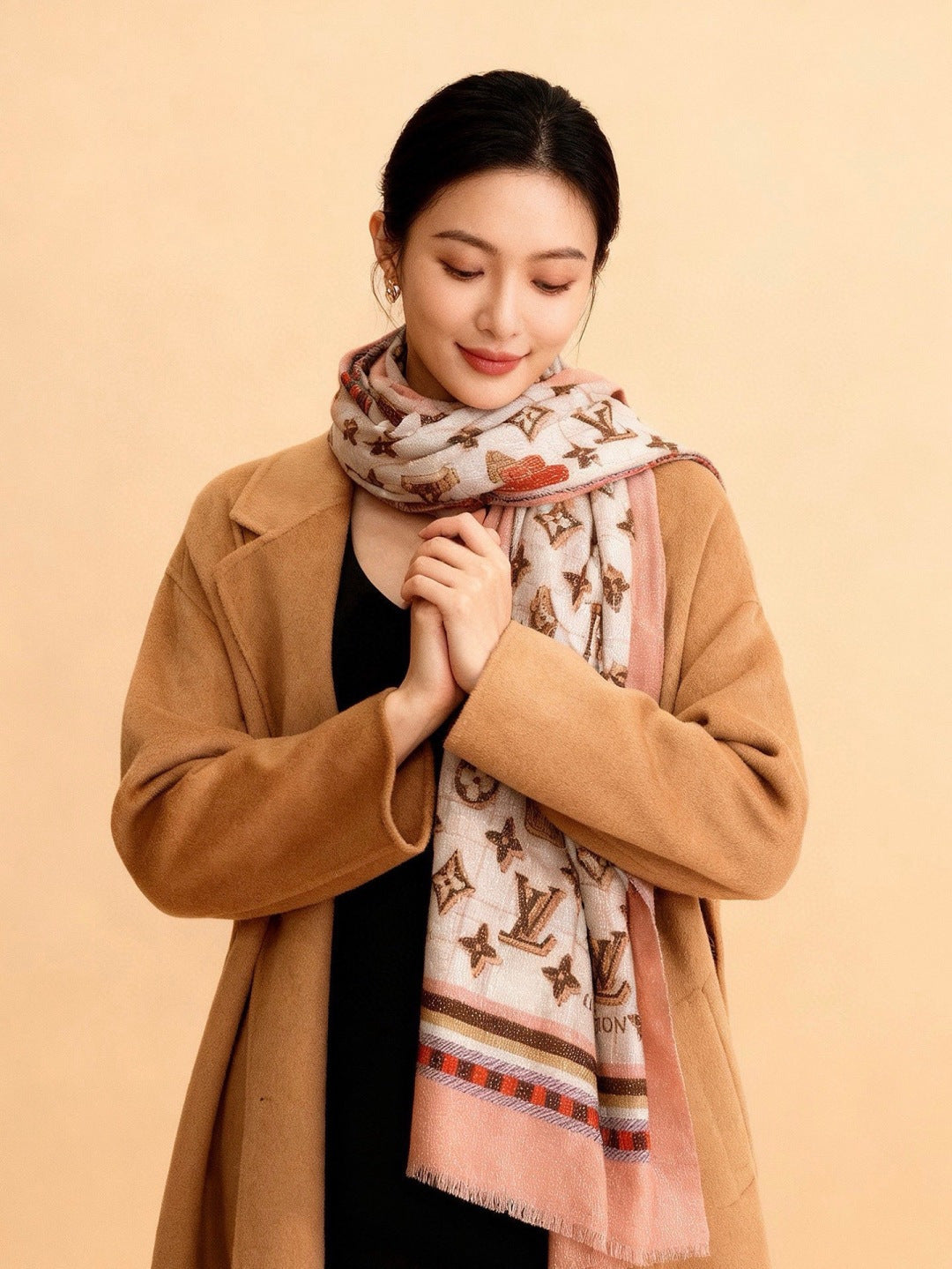 silver velvet floral Scarf for women - alternate angle view 2