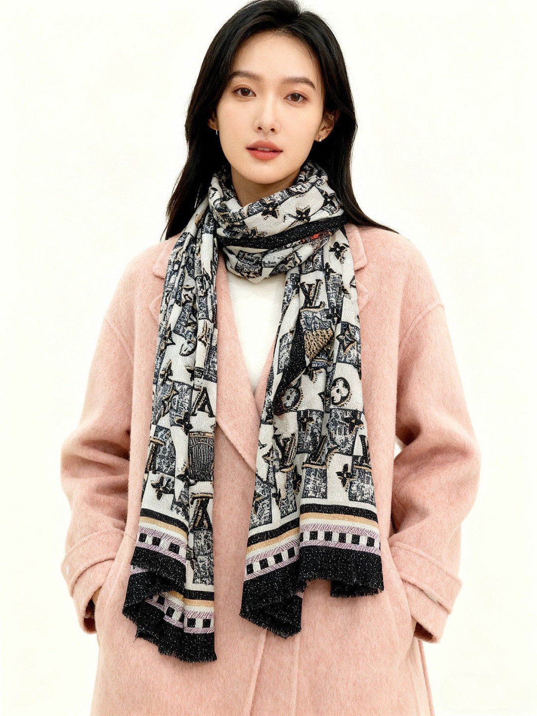 silver velvet floral Scarf for women - product detail view