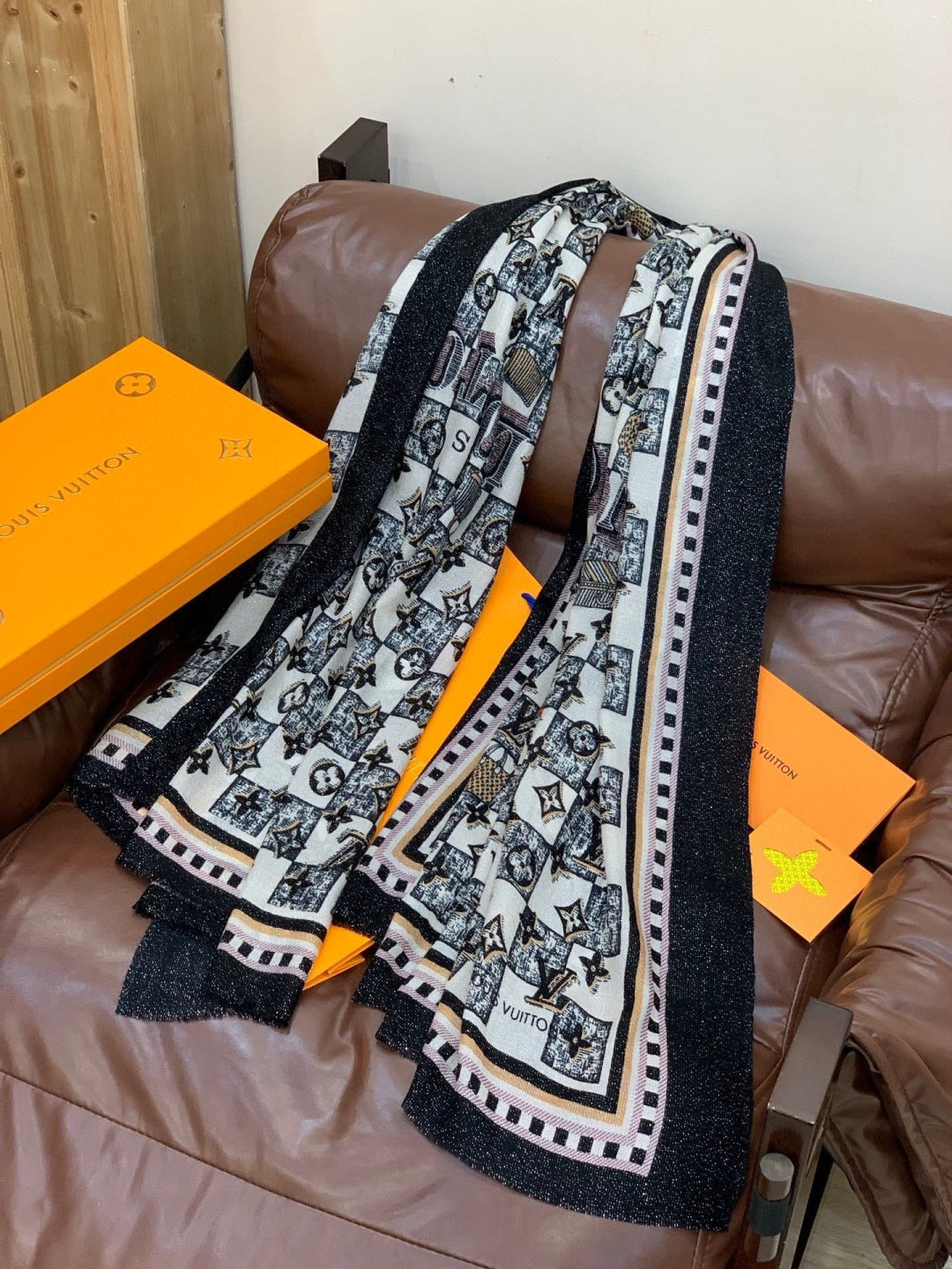 silver velvet floral Scarf for women - alternate angle view 4