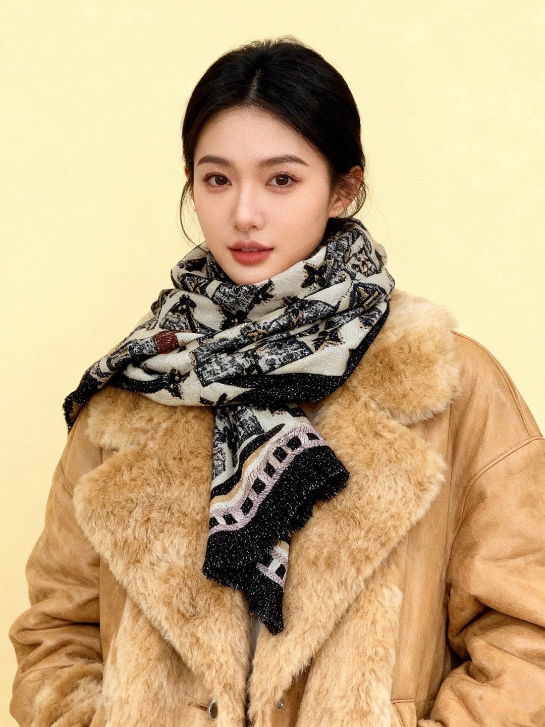 silver velvet floral Scarf for women - alternate angle view 2