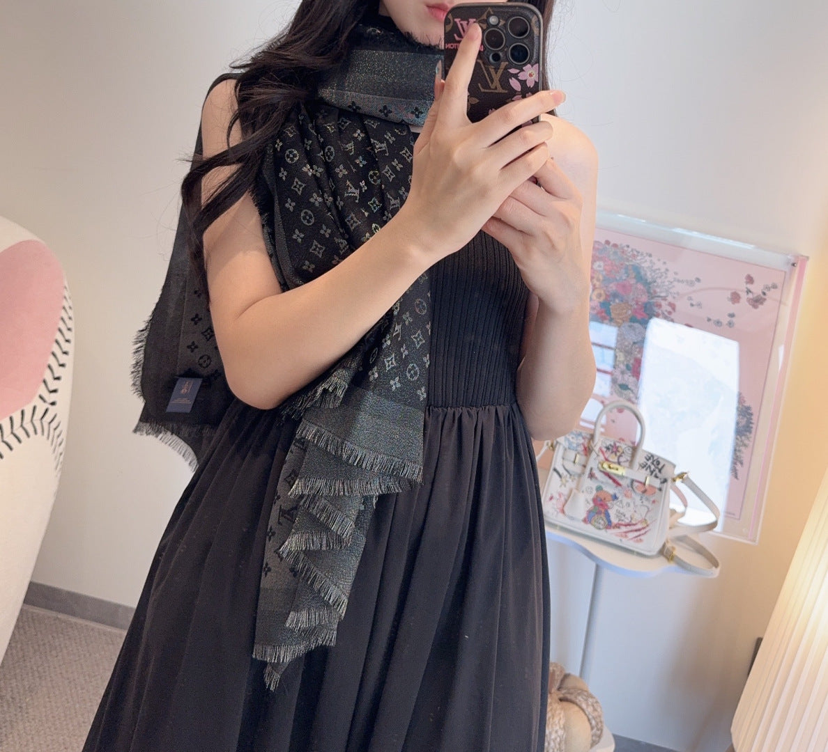 two-tone velvet floral Shawl for women - product detail view