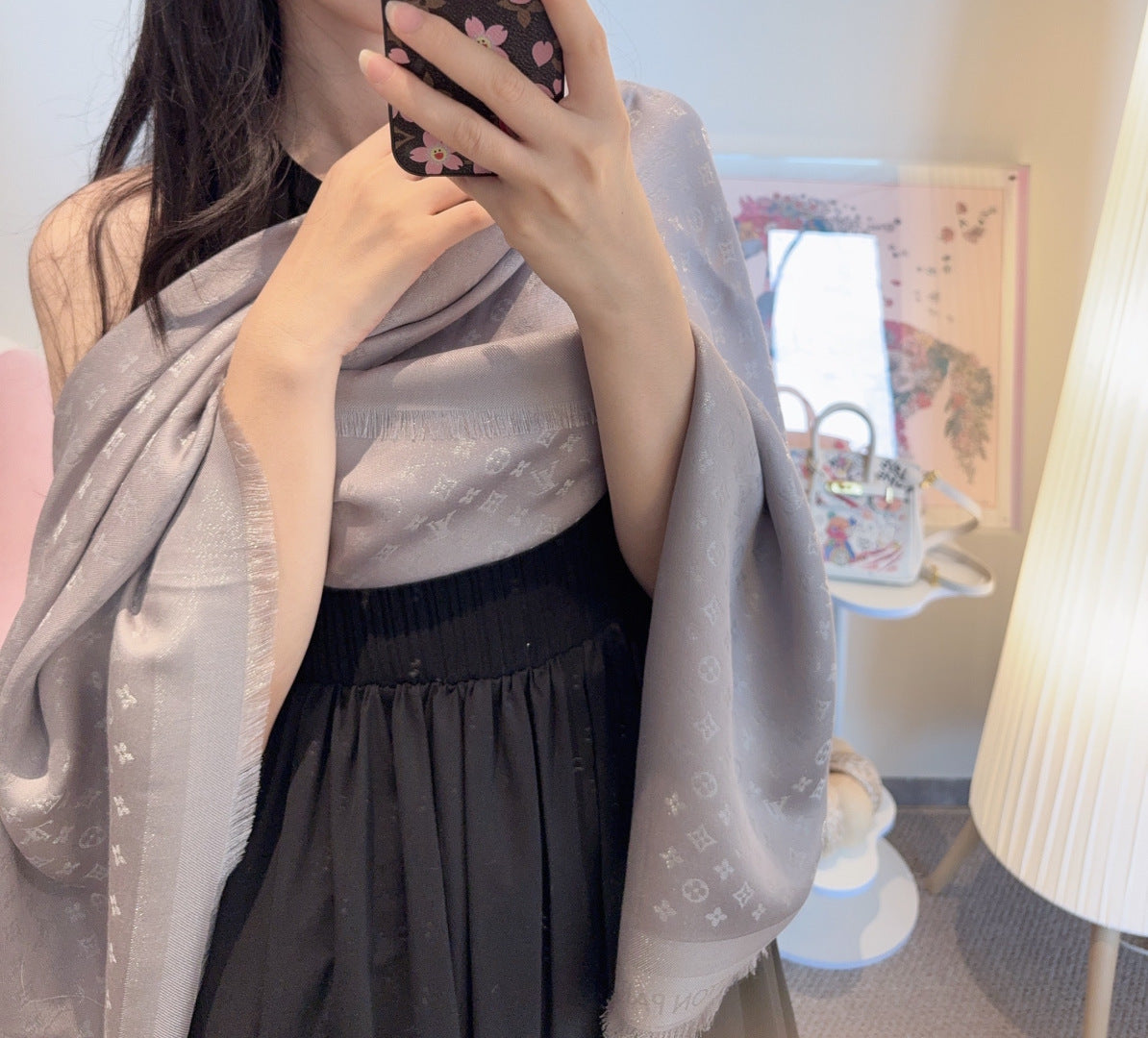 two-tone velvet floral Shawl for women - product detail view
