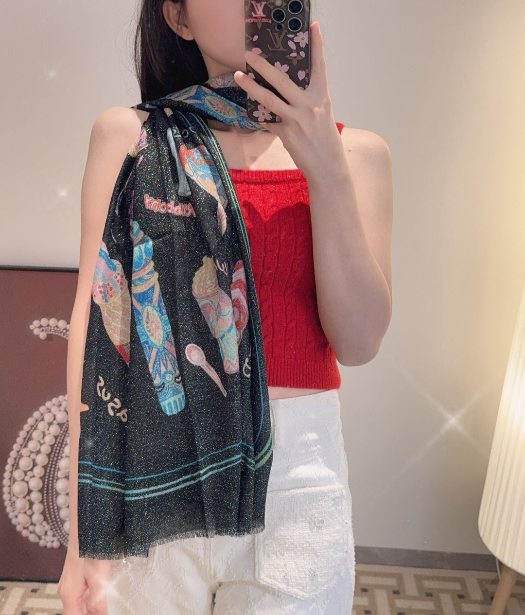 silver velvet Scarf for women - product detail view
