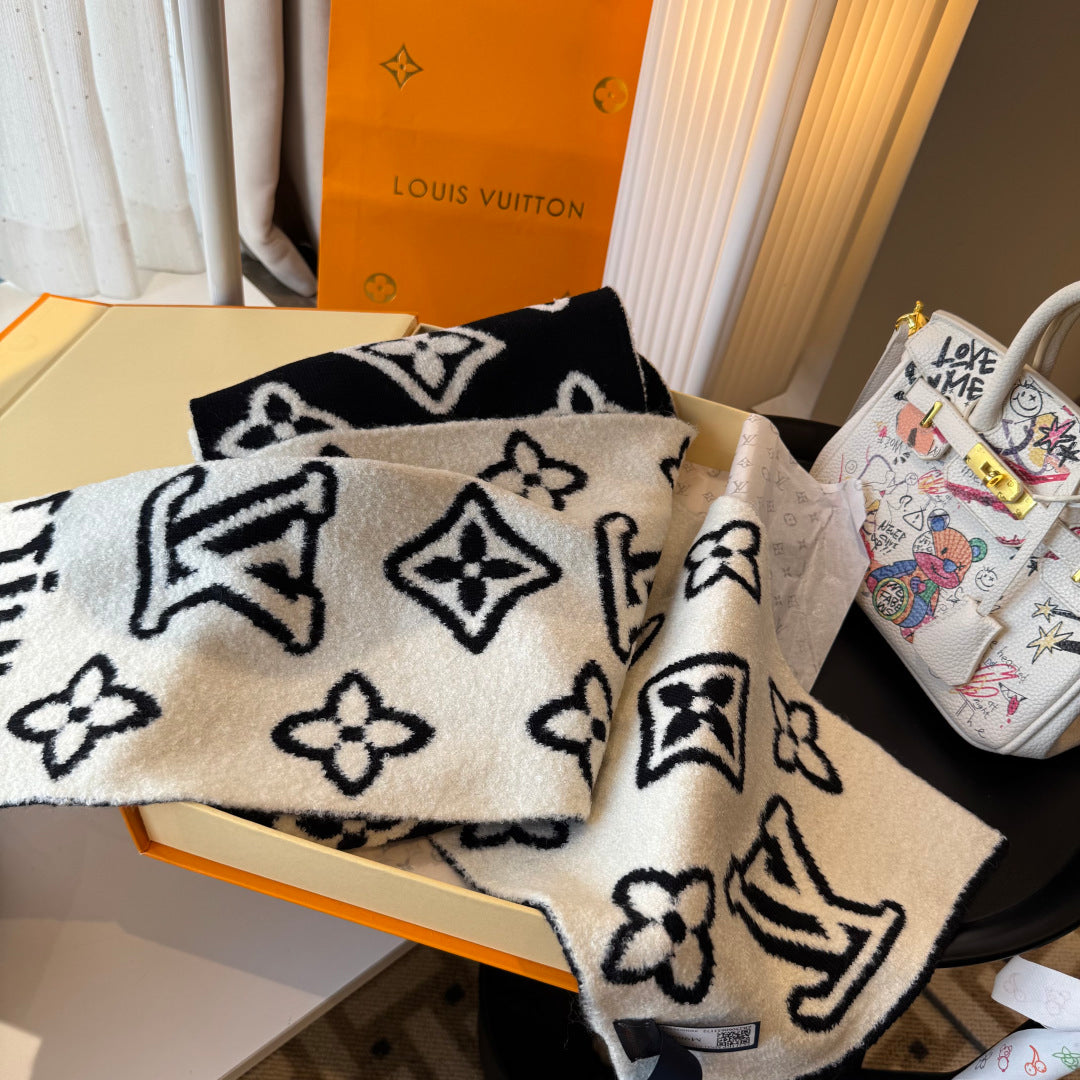 black and white velvet trendy Scarf for women - alternate angle view 8