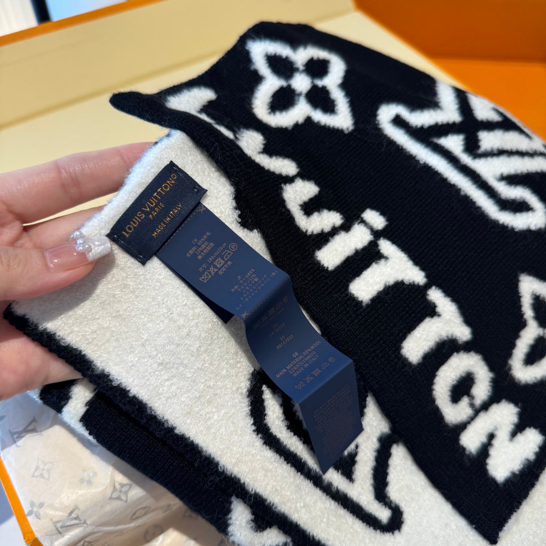 black and white velvet trendy Scarf for women - alternate angle view 3